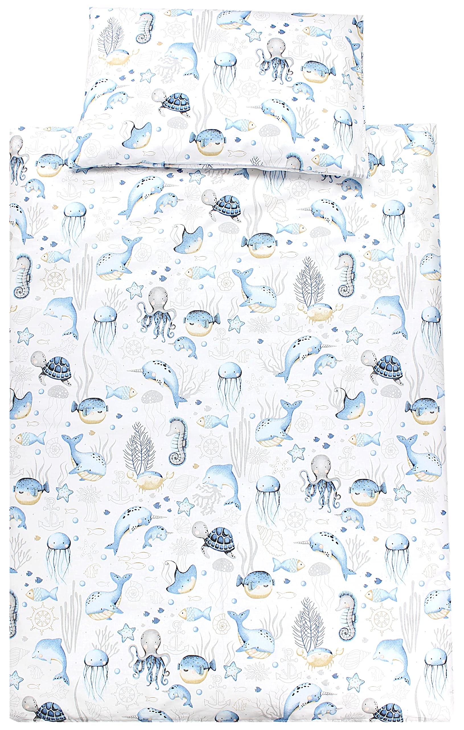 TupTam children's bedding set baby bedding duvet cover 100 x 135 120 x 90 pillowcase 40 x 60 boys girls 2-piece, Sea Creatures Blue, 135x100 cm