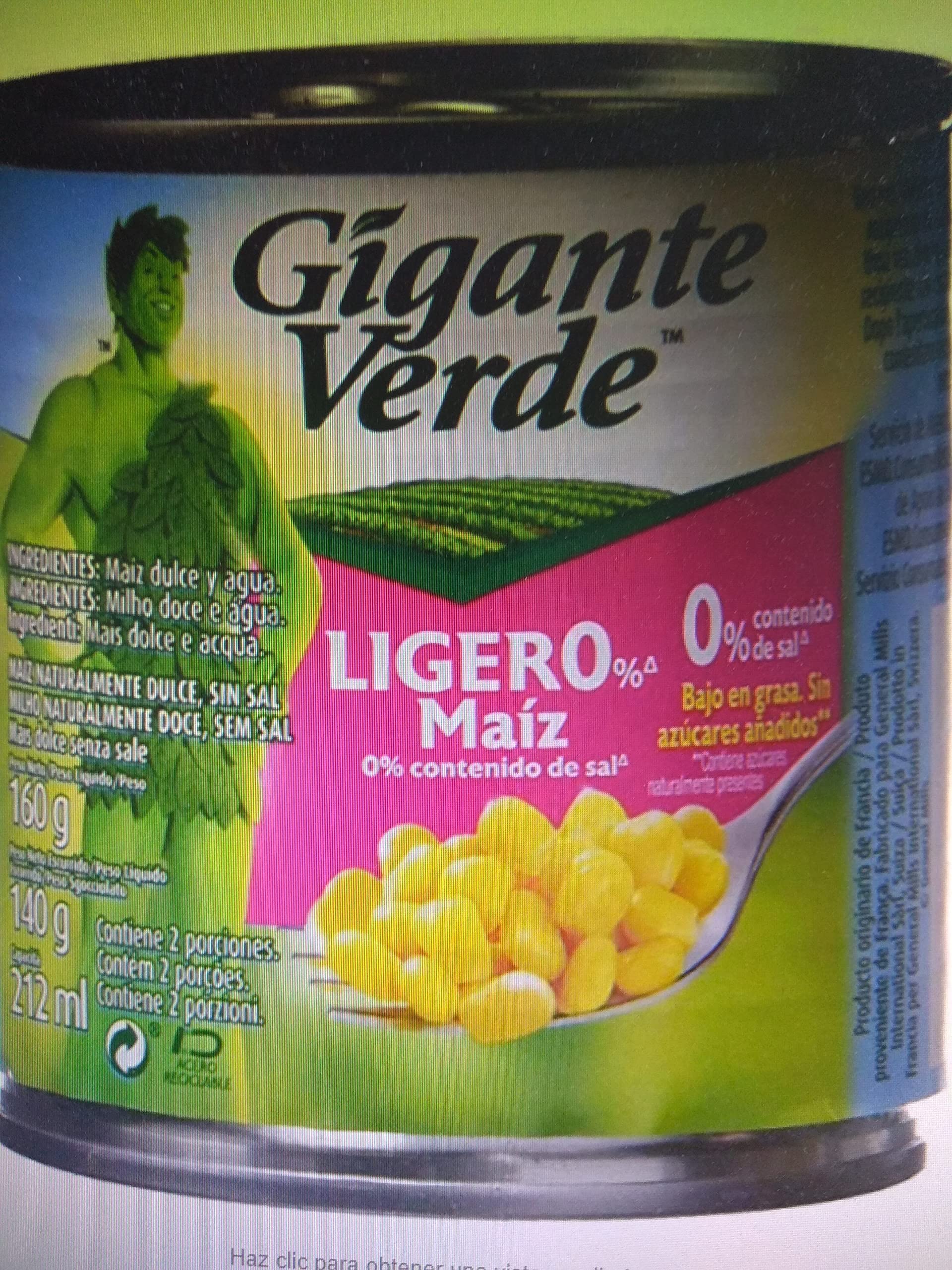 Gigante Verde Maíz Dulce Ligero, 3 x 160g