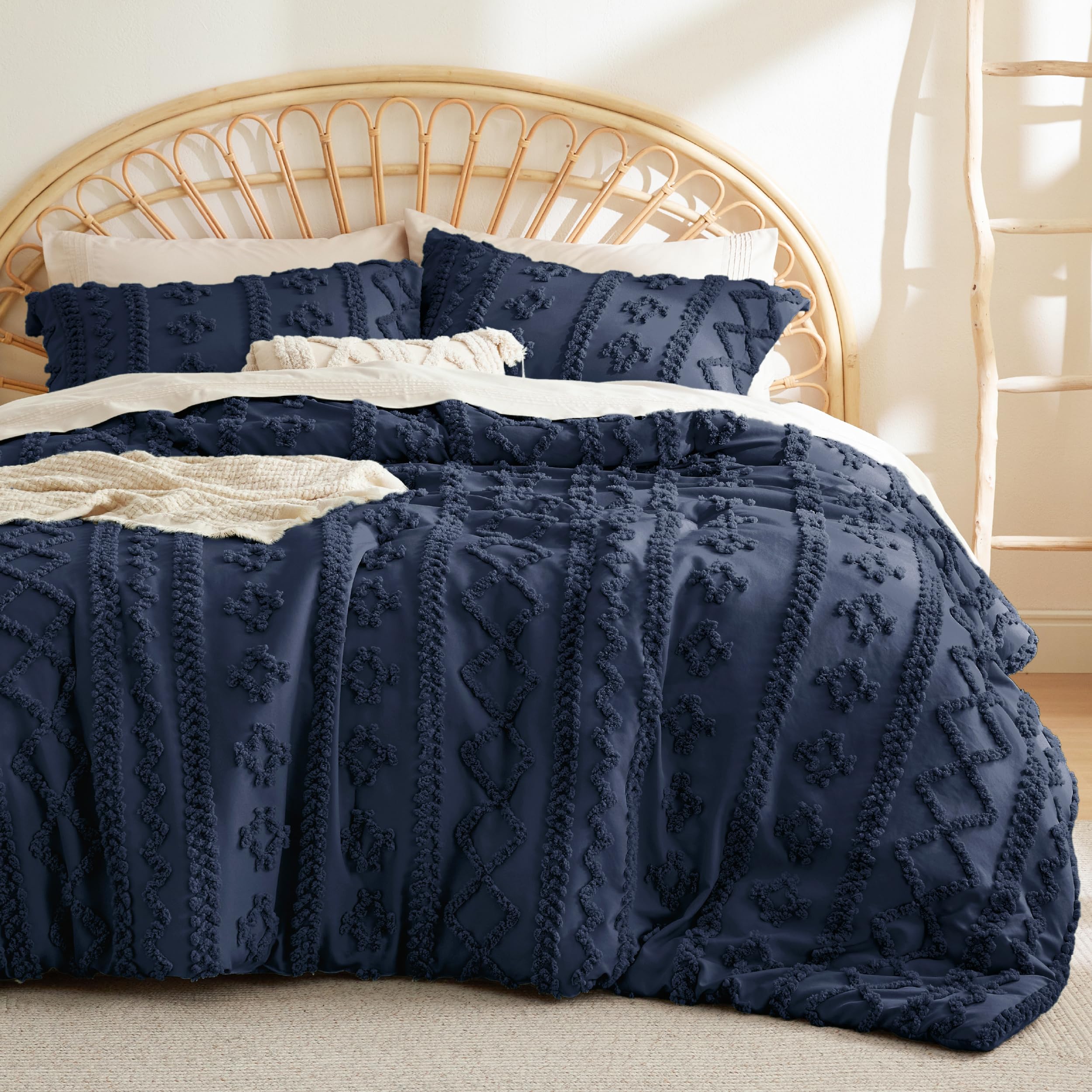 Amazon.com: Bedsure Tufted Boho Comforter Set King Size - Navy Boho Bed ...