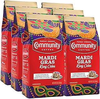 Community Coffee Mardi Gras King Cake Flavored 72 Ounce, Medium Roast Ground Coffee, 12 Ounce (Pack of 6)
