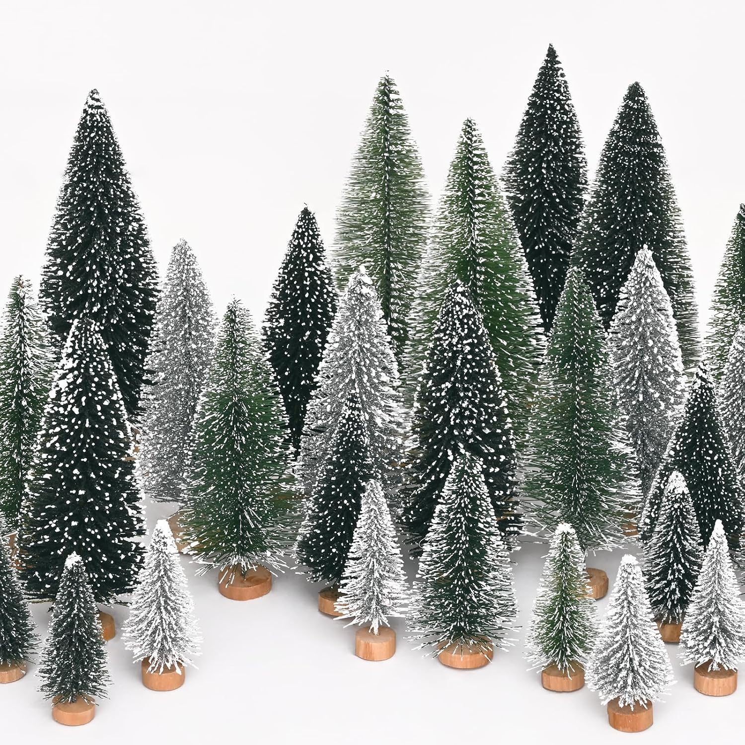 Waipfaru Christmas Decorations, Bottle Brush Christmas Trees, 21 Pcs Mini Christmas Tree Table Decor, Miniature Pine Trees for Xmas Tabletop Crafts Indoor Decor (Green & Sliver) Green Silver 21 Pcs