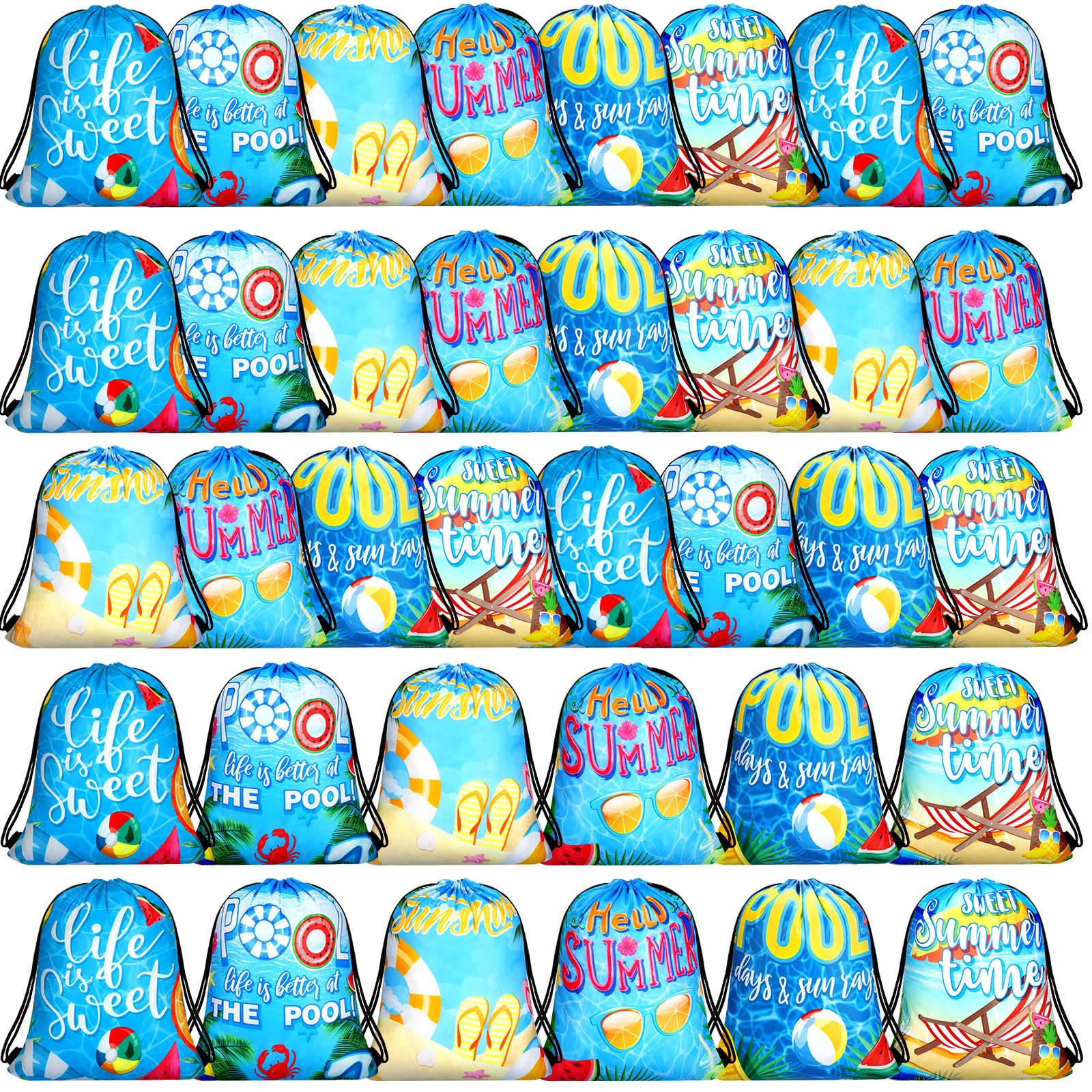 Photo 1 of Shappy 36 Pieces Summer Pool Party Drawstring Bags Swimming Pool Party Favor Decoration Summer Goody Candy Treat Gift Backpack for Hawaiian Shower