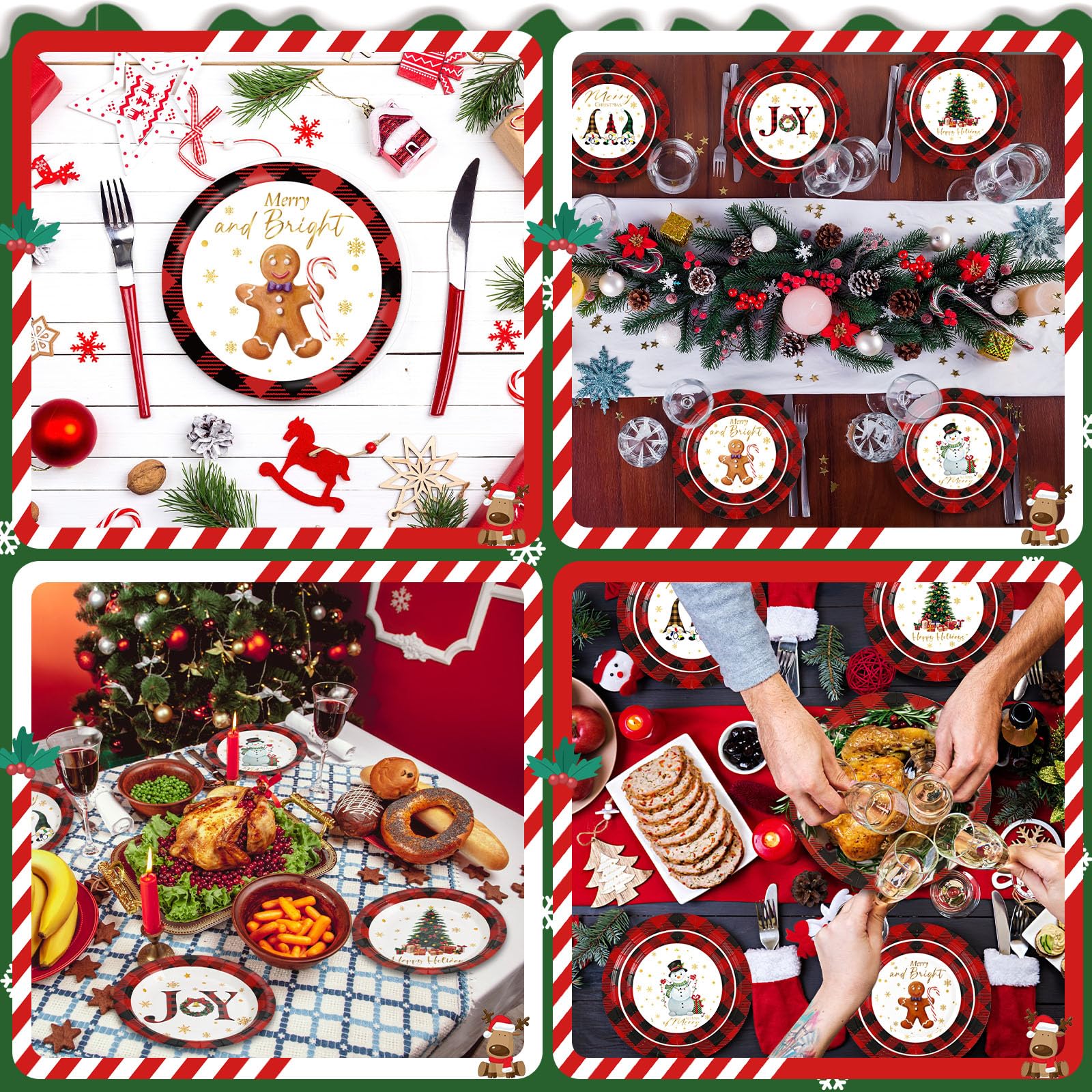 Layhit Weihnachtsparty Pappteller Dessert Weihnachtsfeier Dekorationen Einweg Runde Weihnachten Pappteller für Weihnachten Geburtstag Party 7 Zoll und 9 Zoll (240 Stück)