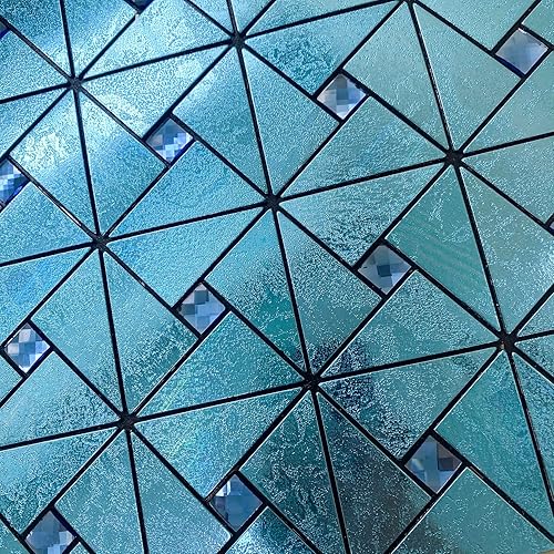 Miniatura 6 de HomeyMosaic Azulejos de 10 hojas para despegar y pegar en muro de cocina, chimenea, baño, molino de viento, vidrio en azul pulido