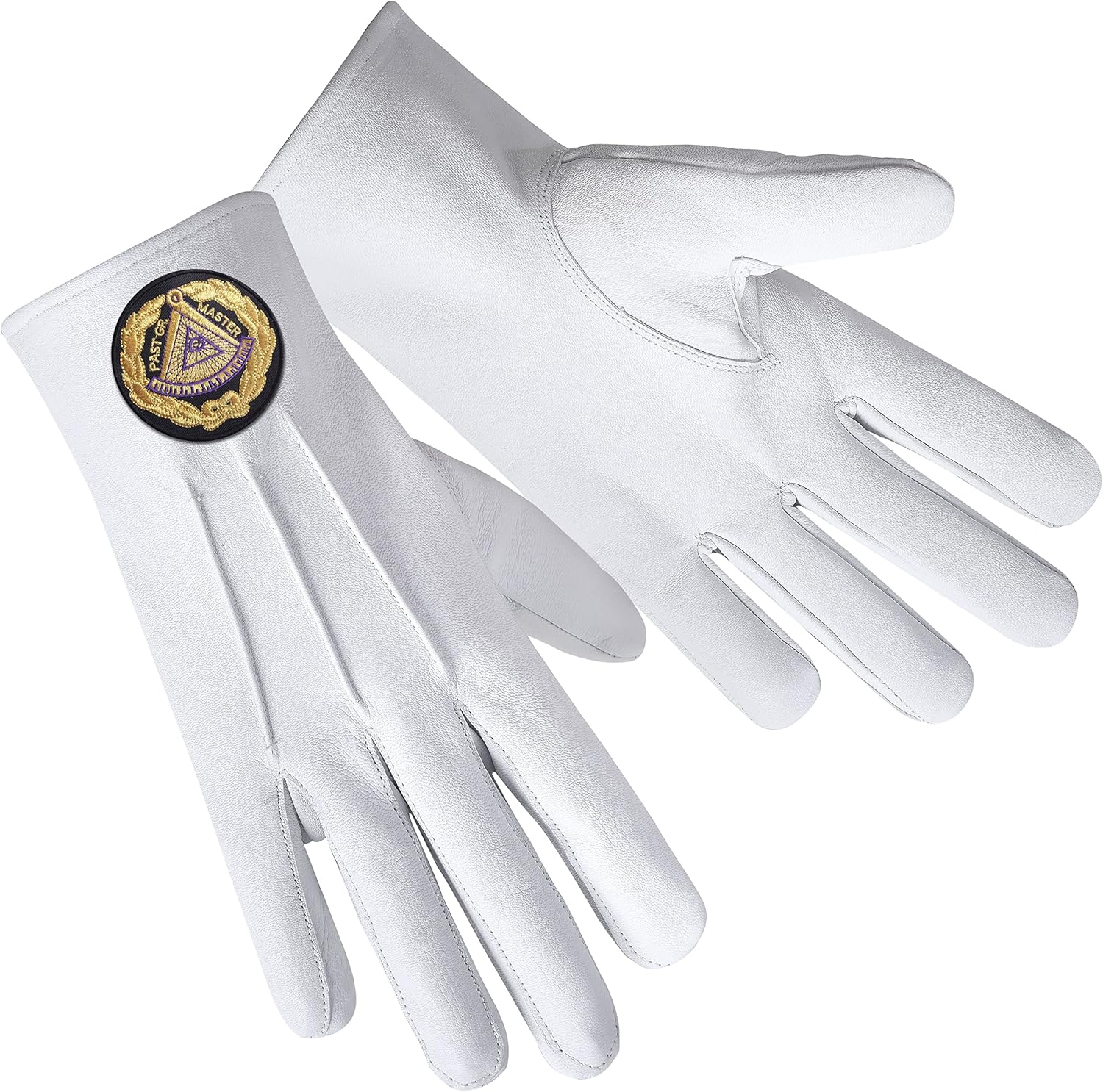 BRICKS MASONS Past Grand Master Blue Lodge Glove - Machine Embroidery Black Patch (Leather)