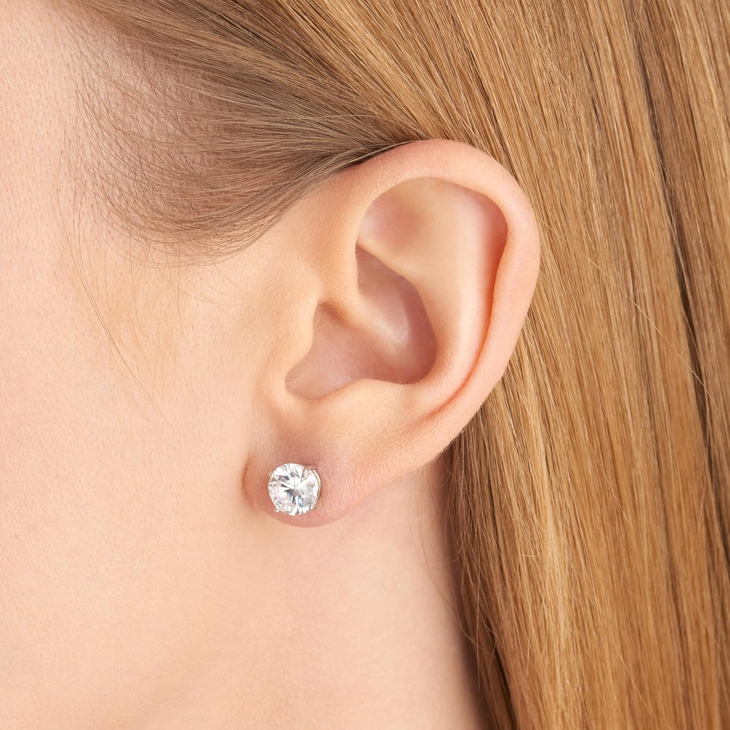 Amazon Essentials Plated Sterling Silver Cubic Zirconia Stud Earrings (Round & Princess) - Image 4