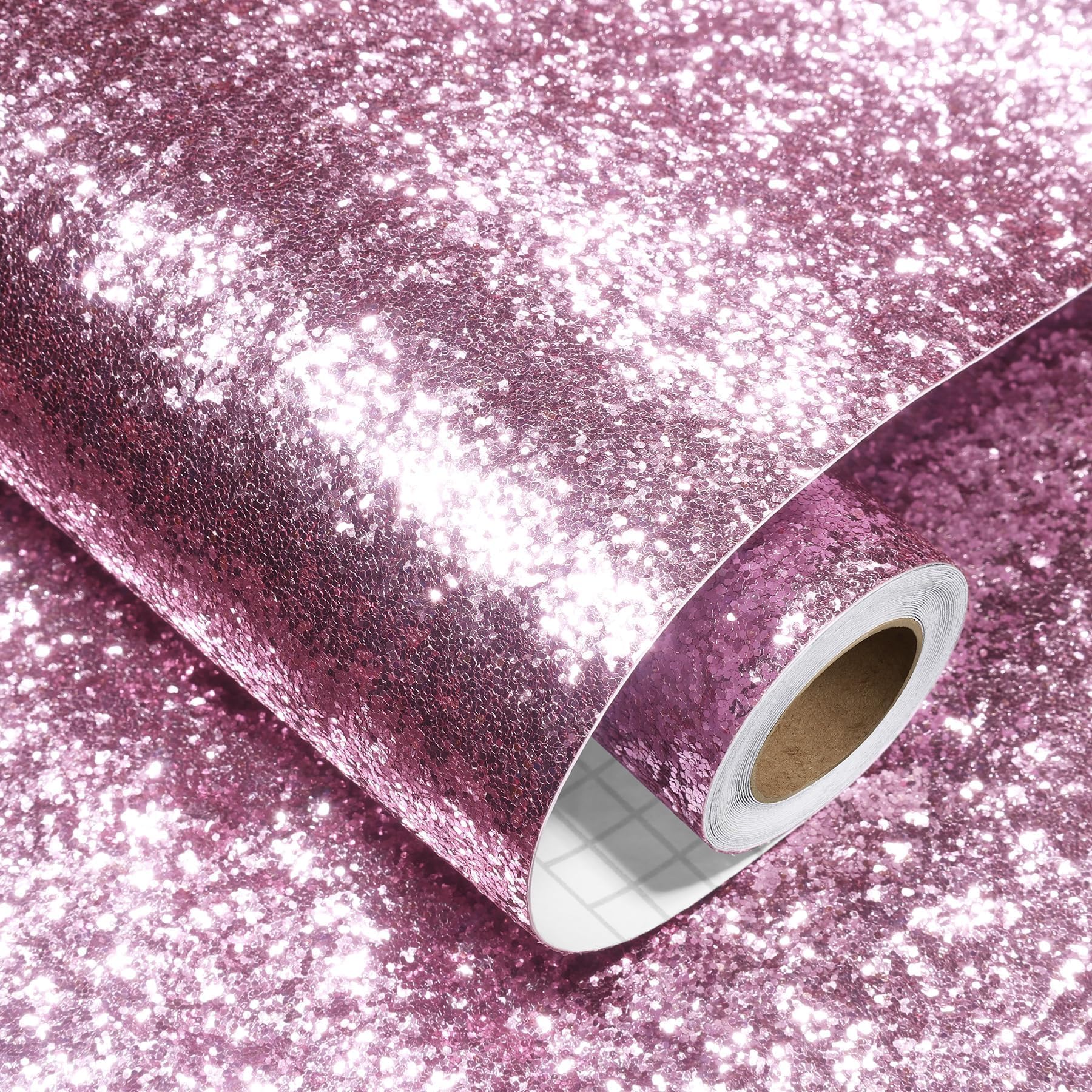 Decotalk Pink Glitter Wallpaper Peel and Stick 40X900cm Glitter Wallpaper Pink Wall Paper Glitters Contact Paper for Crafts DIY Sparkle Vinyl for Dressing Room Walls Removable Vinyl Sequins Sparkle