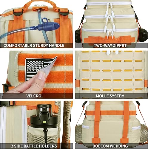 Miniatura 4 de Mochila Táctica Militar 45L/25L Paquete de Asalto de 3 Días Molle Mochila de Día Mochila de Senderismo para Hombres y Mujeres (Beige-Amarillo, 45L)