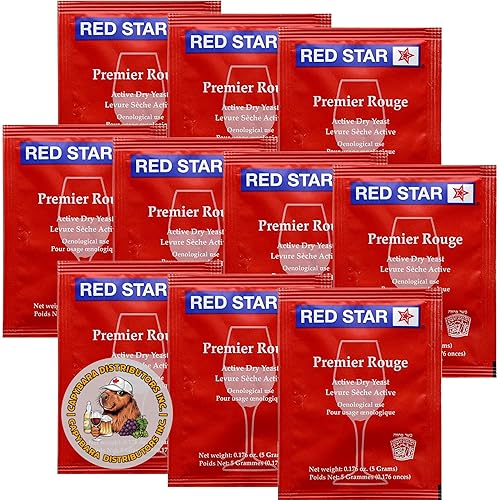 Red Star Premier Rouge - Levadura de vino (10 unidades) Ideal para hacer sidra de vino Mead Kombucha en casa 0.18 oz de sobres Saccharomyces
