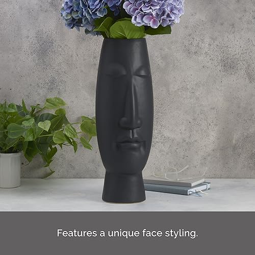 Miniatura 3 de Mikasa Jarrón de cerámica negro mate, aspecto contemporáneo para flores sintéticas o secas, jarrón decorativo de 20 pulgadas, pieza decorativa