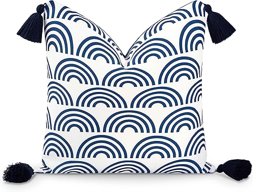 Hofdeco Premium Coastal Hampton Style - Funda de almohada para patio interior y exterior, solo 18 x 18 pulgadas, resistente al agua para patio