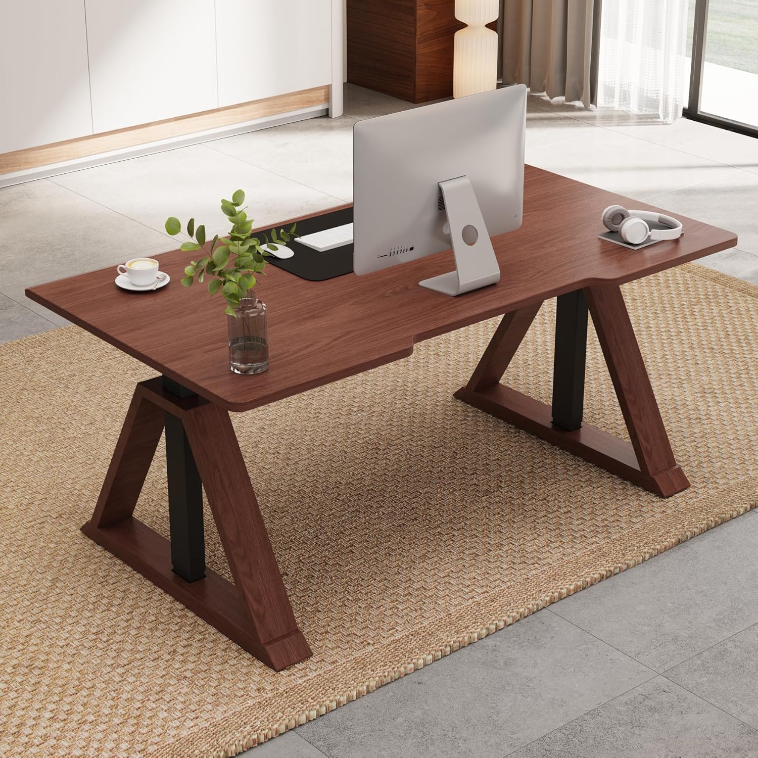 FLEXISPOT 60 x 30 Inch Oak Executive Standing Desk, Dual Motor Electric Height Adjustable Desk, Computer Desk for Home Office and Writing, 222 LBS, Walnut