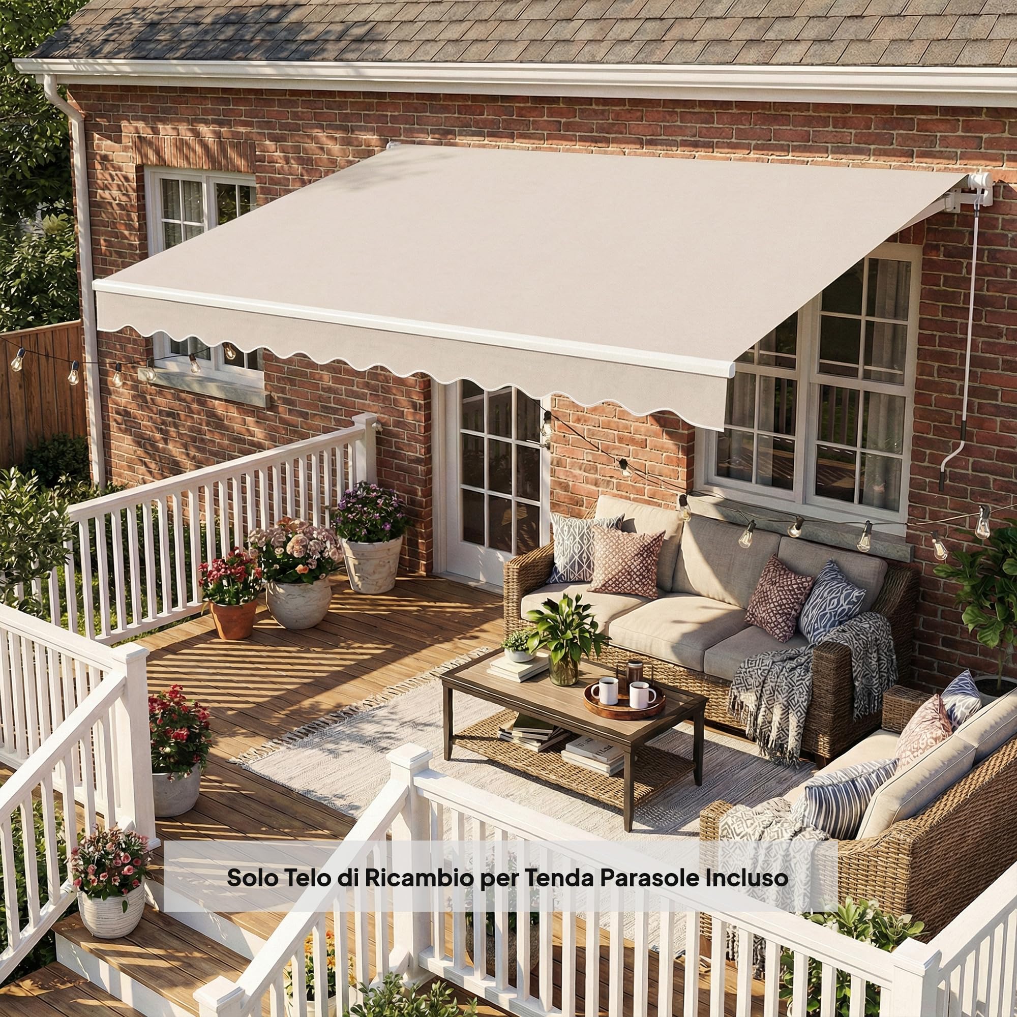 Outsunny Telo di Ricambio per Tenda Parasole Retrattile 337x250 cm Crema | Tessuto di Ricambio per Tenda a Braccio da 3.5x2.5 m in Poliestere, UV 50+, Balcone Patio Terrazzo Esterno Giardino