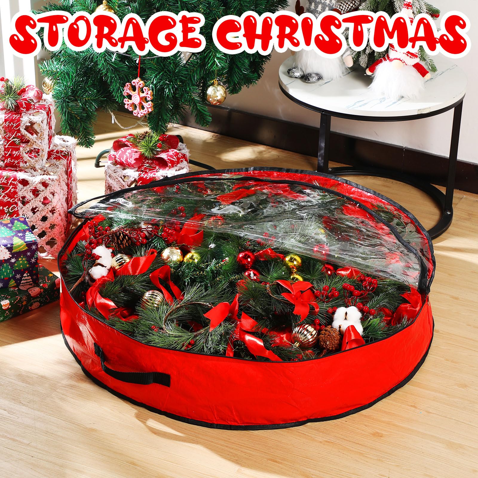 Aliceset 4 Stück Weihnachtskranz-Aufbewahrungstasche mit transparentem Fenster, Weihnachtskranz, Aufbewahrungsbehälter, Kranzboxen für die Aufbewahrung mit Griff, Urlaubskranz-Verpackung (91,4 x 91,4