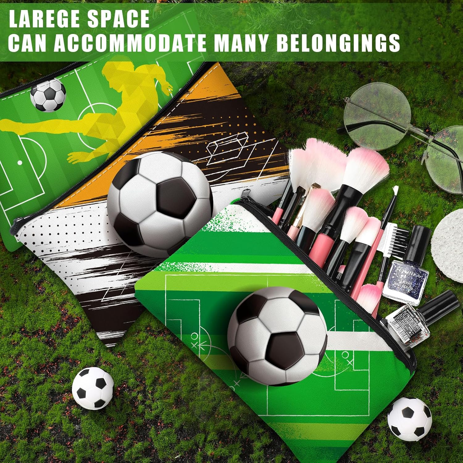 Sweetude 18 Pcs Soccer Gifts Makeup Bag Toiletry Travel Storage Accessories with Zipper Cosmetic Bags Portable Cosmetic Pouch for Soccer Lovers Players Team Fans(Stylish) - Image 4