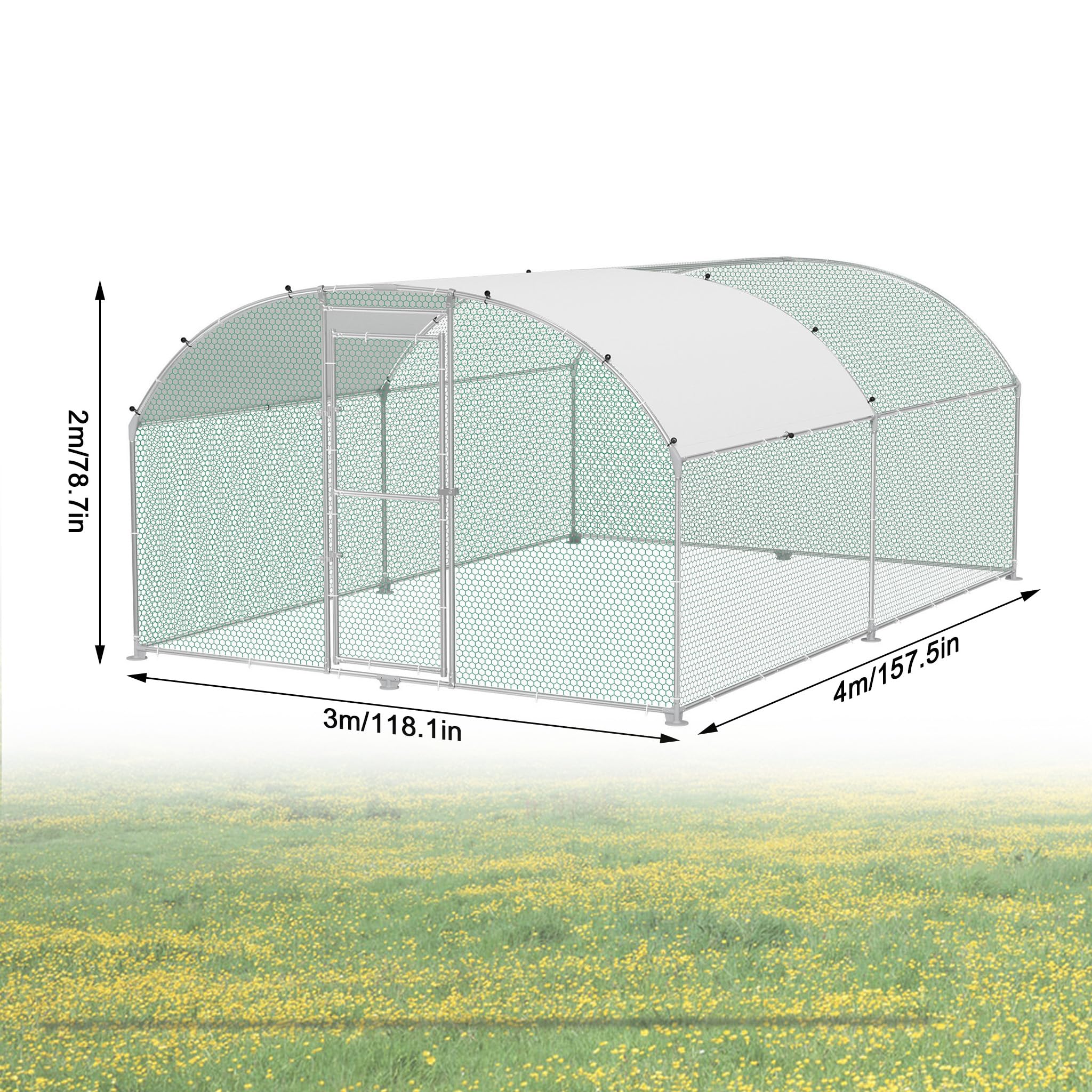 HENGMEI Poulailler enclos en acier galvanisé - Cage à poulet - Pour poules, petits animaux, volailles et lapins - 3 x 4 x 2 m - Dôme Roof