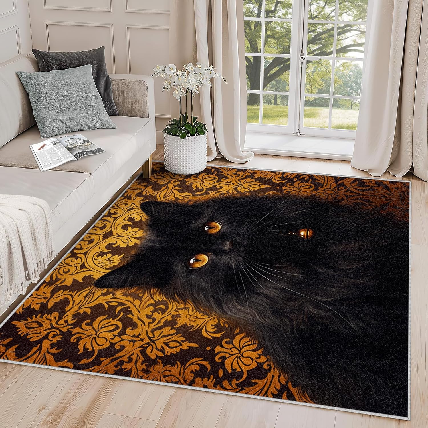 Cat Rugs and Mats - Cat Rug, 2x3 Rug, Floral Cute Kitten Botanical Area Rug, Spring Flower Animal Door Mat, Washable & Non Slip & Soft Small Carpet, Cat Home Decor