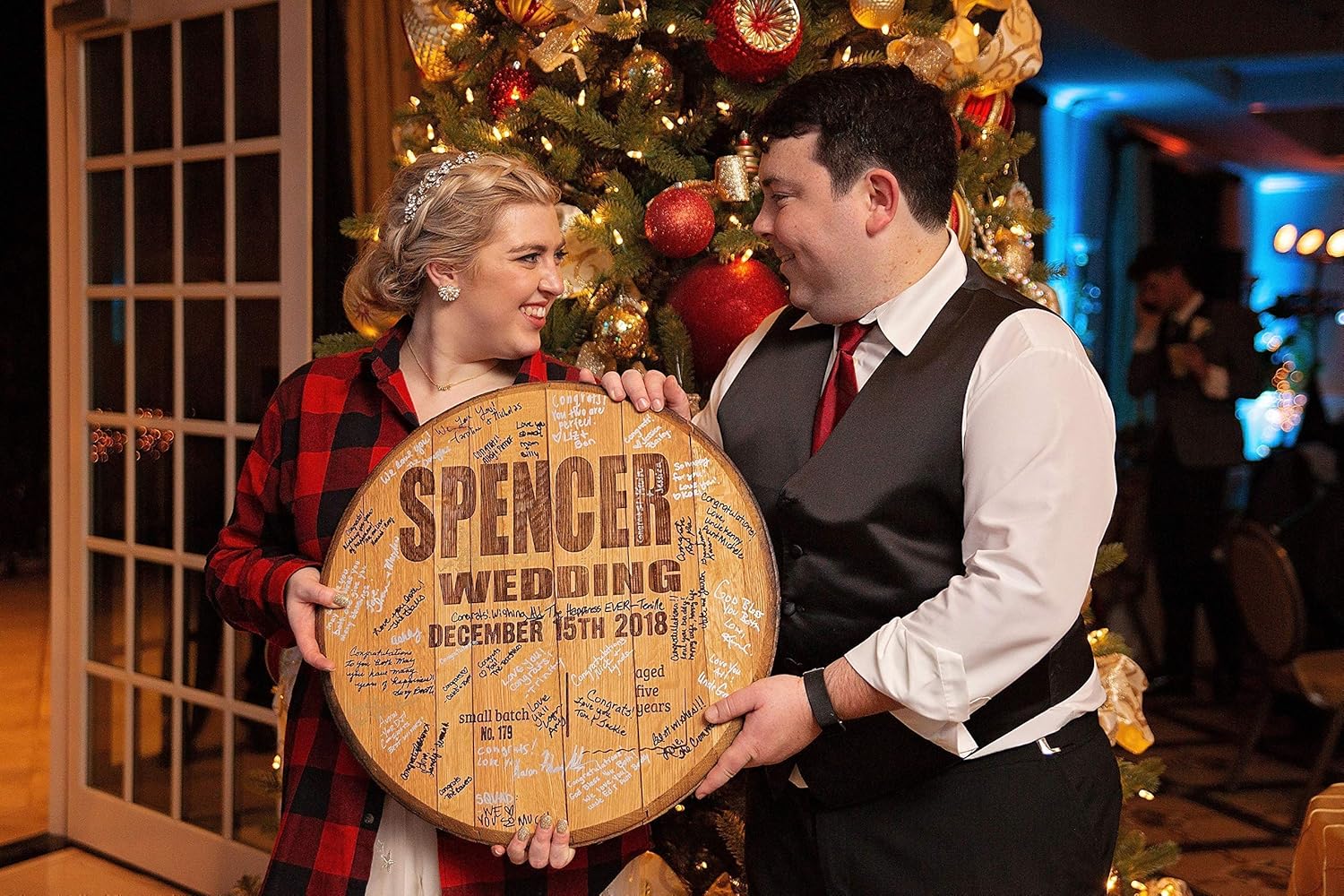 WhiskeyMade Personalized Wedding Guestbook Alternative - Made from Real Whiskey Barrel Heads - Made in The USA