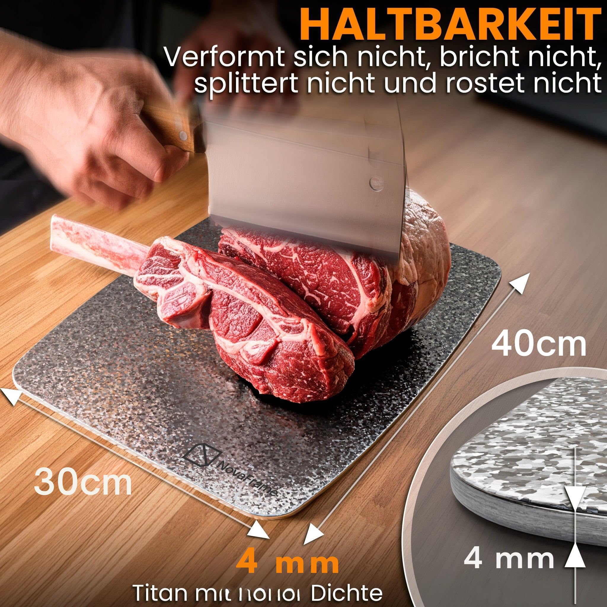 Titan Schneidebrett 100% Reintitan 40x30cm – Schneidebrett Titan Doppelseitig & Antibakteriell – Titan-Schneidebrett cm Ultrarobust, Hygienisch – Schneidebretter Titan Küche