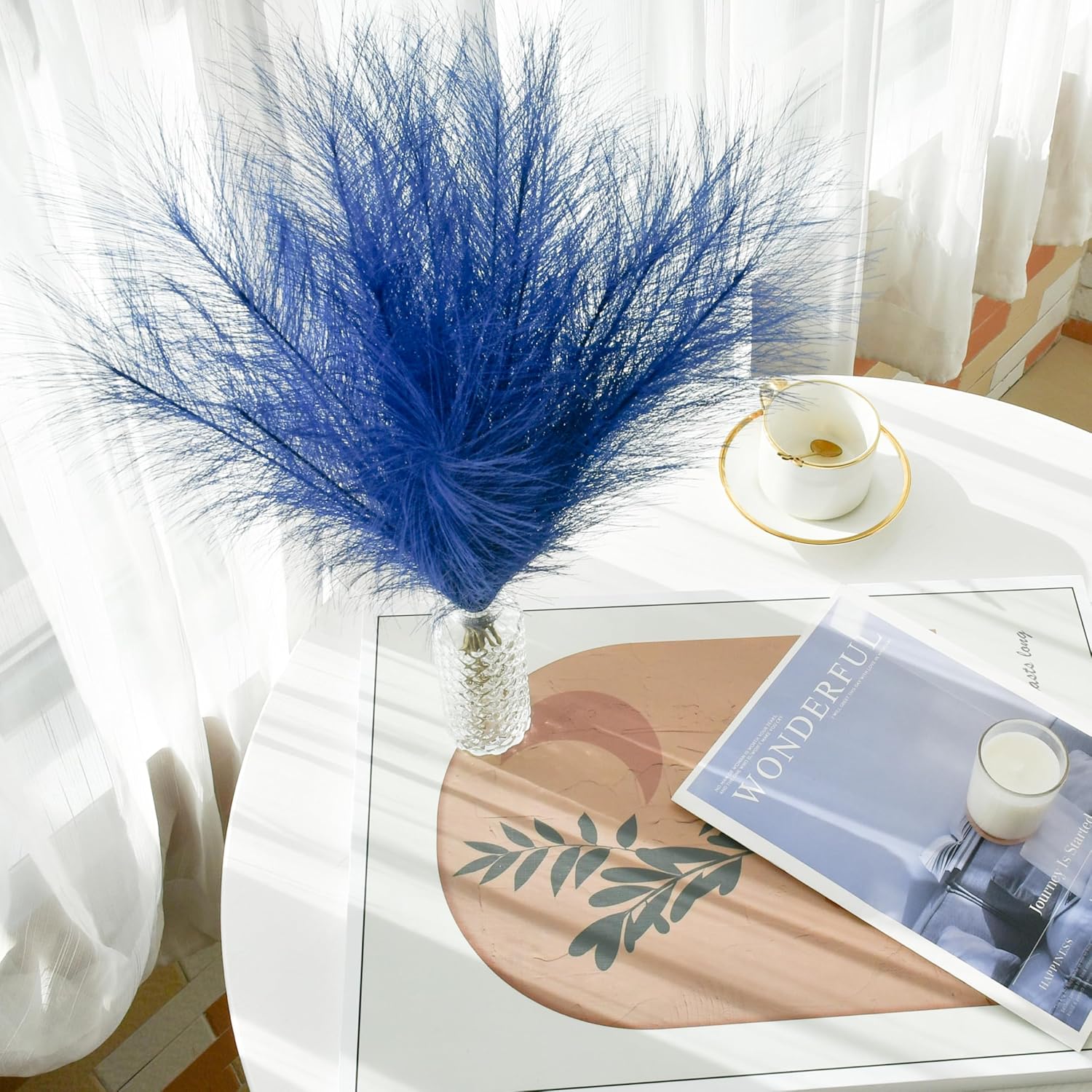 Mandy's Royal Blue Silk Pampas Grass Bouquet 20 Stems 17.7in Fluffy Artificial Pampas with Bendable Stems for Valentine's Day and Easter Decorations Wedding Centerpiece Home Boho Décor - Image 5