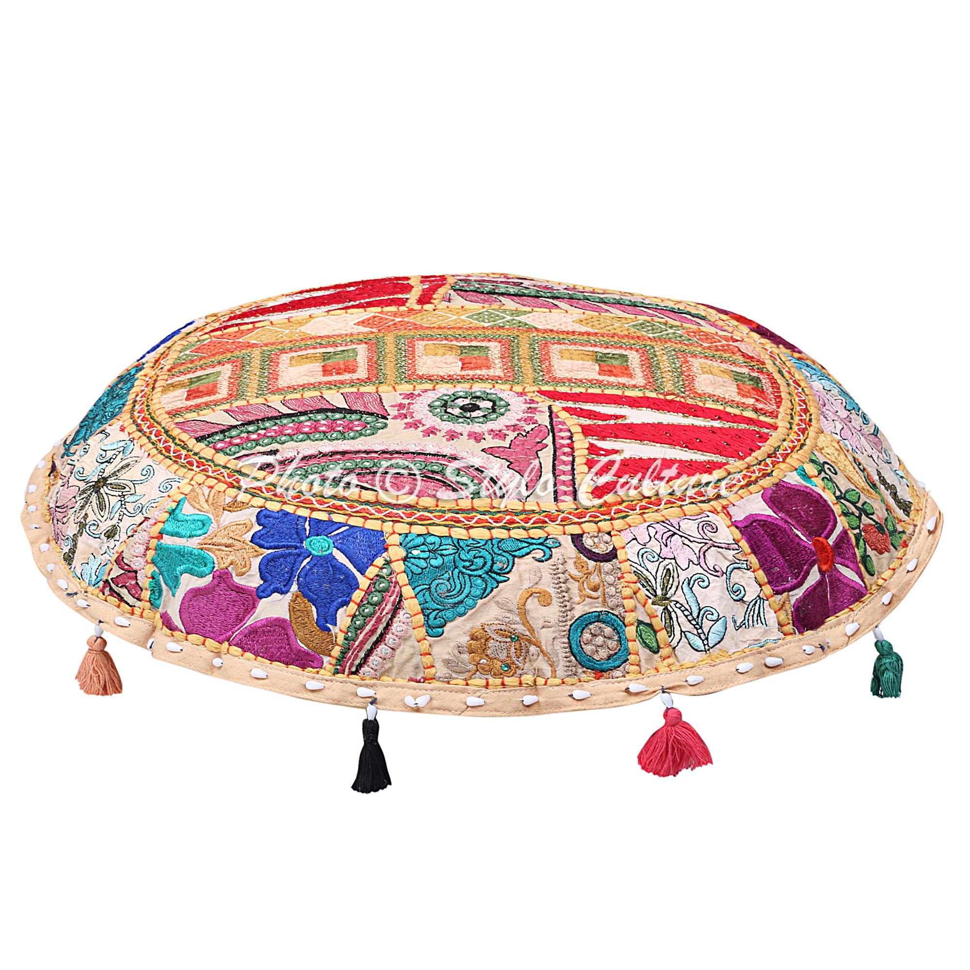 Stylo Culture Decorativa Per Seduta Copri Poggiapiedi Cotone Ricamato Federa Per Cuscino Da Pavimento Etnica Per Esterni Vintage Patchwork Yoga Scuro Hunter Green 28x28 Grande Decorazione Rotonda