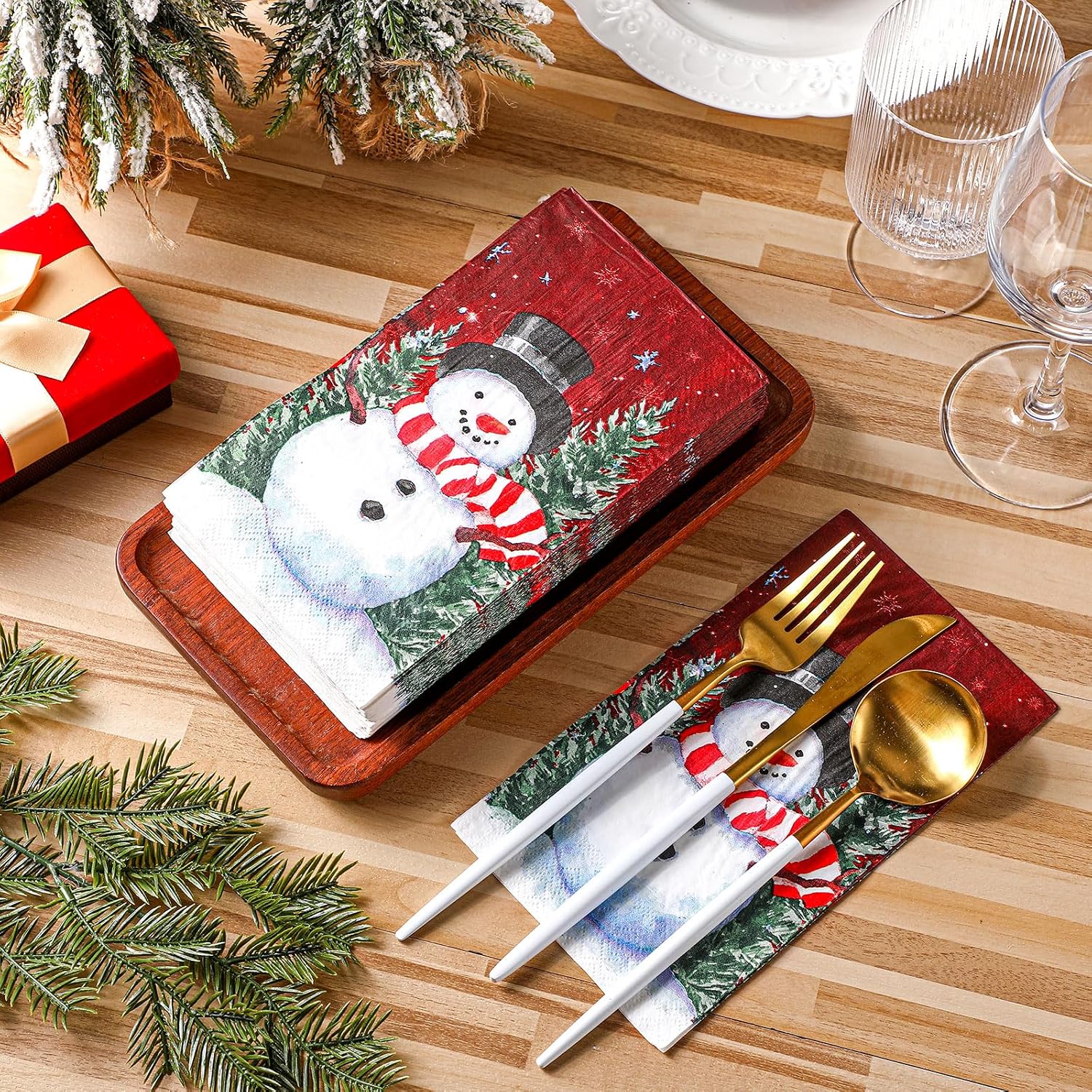 Sinmoe 200 Pcs Christmas Snowman Guest Napkins 2 Ply Winter Disposable Bathroom Paper Hand Towels Snowflake Bathroom Guest Towels Dinner Napkins for Party Holiday Baby Shower (Snowman and Tree)