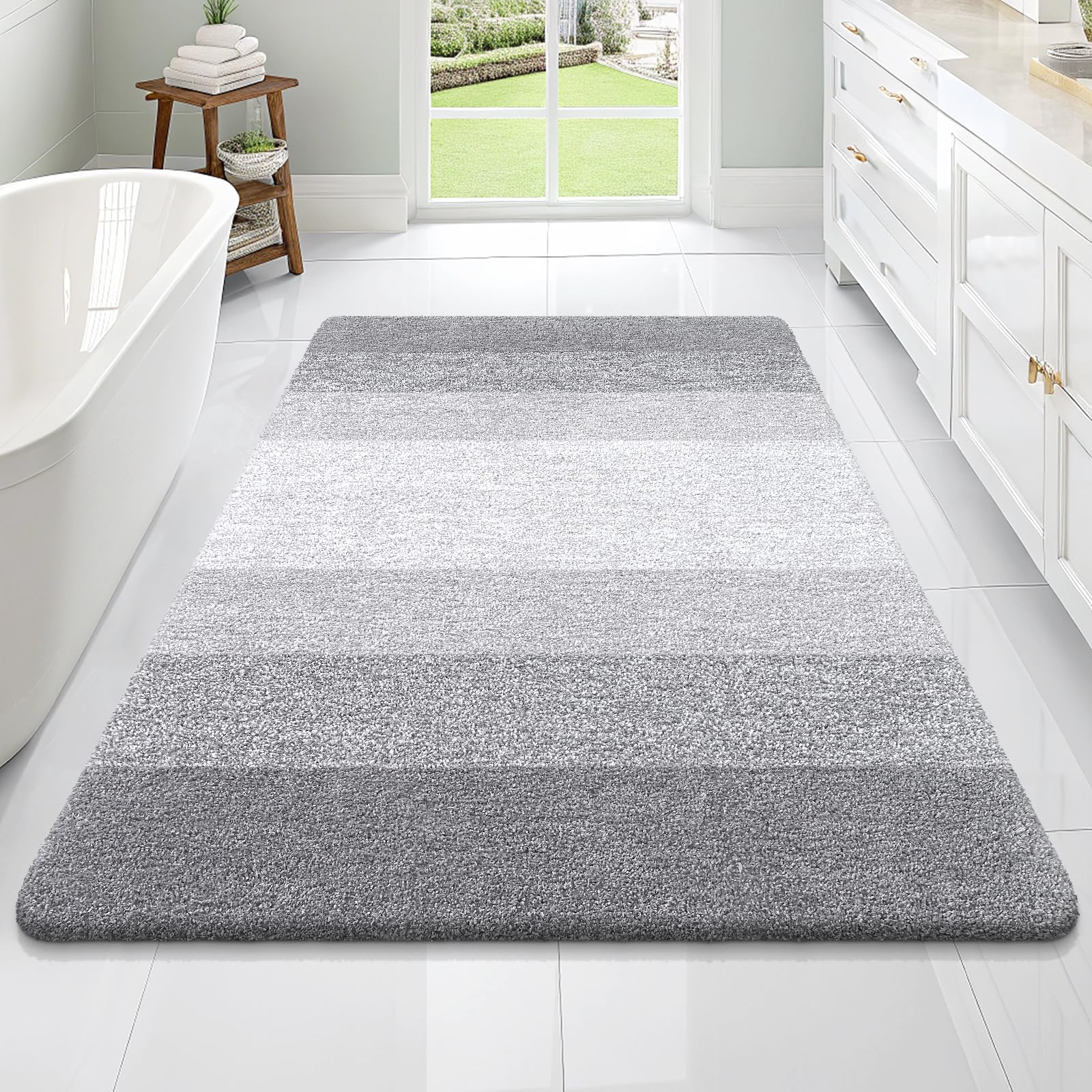 OLANLY Large Bathroom Rugs Mat 70x46, Extra Soft Absorbent Microfiber Bath Rugs, Rubber Backing, Quick Dry, Washable Bath Mats for Bathroom Floor, Tub and Shower, Home Decor Accessories, Light Grey | Light Grey, Non-Slip Quick-Drying Rubber Backing, Washable Plush Bath Mat for Floor, Tub and Shower, Home Decor Accessories