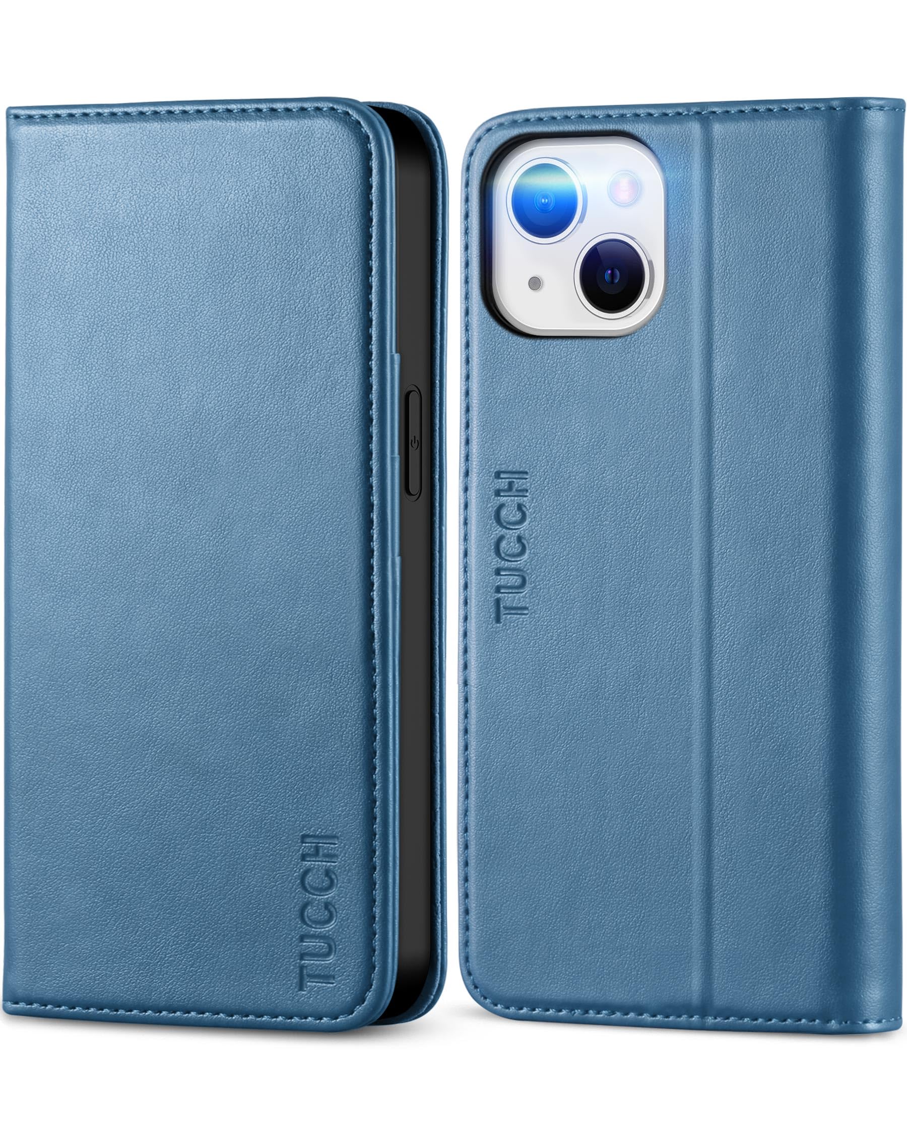 TUCCH Hülle Für IPhone 14 (6,1 Zoll) – Leder-Optik, Mit Ständer, RFID-Blocker, 4 Kartenfächern & Magnetverschluss, Schwarz