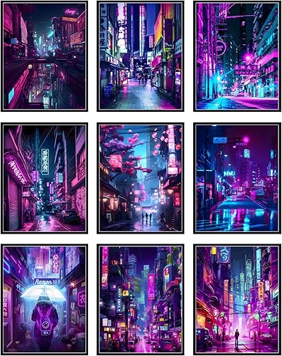 BigWig Prints Arte mural de neón Póster Cyberpunk, pósteres japoneses, decoración de neón Cyberpunk, decoración Vaporwave, Synthwave Lofi Tokyo Art