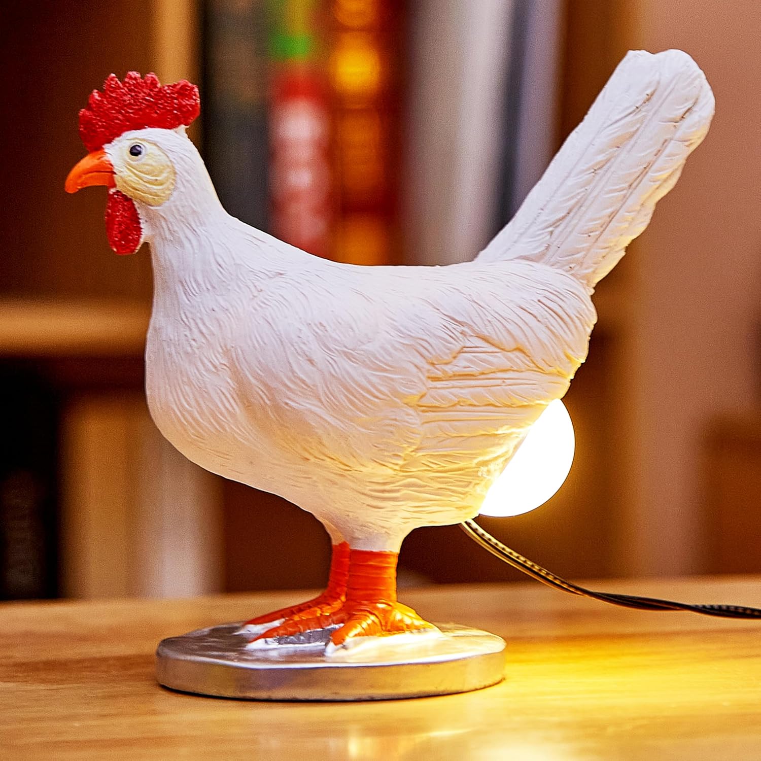 Chicken Egg Lamp, 3D Resin Chicken Lamp, Funny Chicken Night Light with USB, Colorful Box Packing Birthday Gift (A)