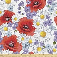 Vista 38 de Ambesonne Tela de Mariposas por Yarda, Patrones de Mariposas Estacionales Alegres Selva Tropical Naturaleza Salvaje Ilustración, Tela Decorativa