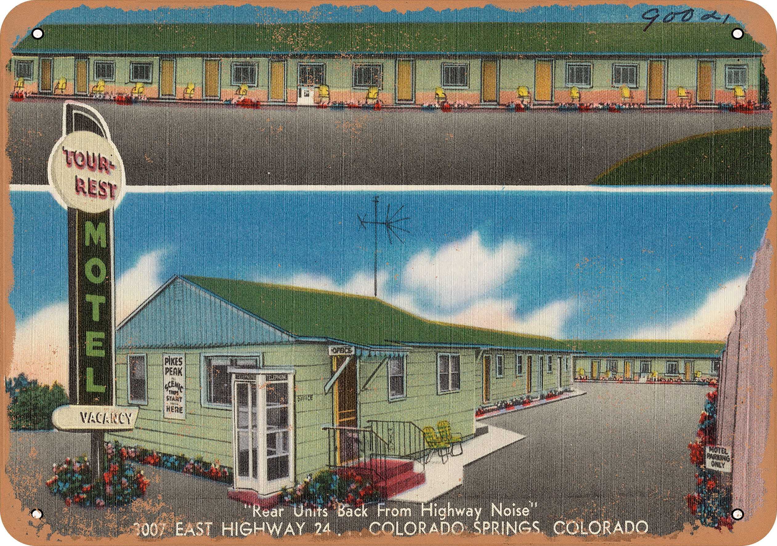 10 x 14 METAL SIGN - Colorado Postcard - Tour-rest Motel, Vintage Rusty Look