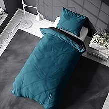 Leonado Vicenti Flannelette Bed Linen 135 x 200 cm 2-Piece Premium 100% Cotton Warm Flannelette Duvet Cover Pillowcase Winter Petrol Anthracite