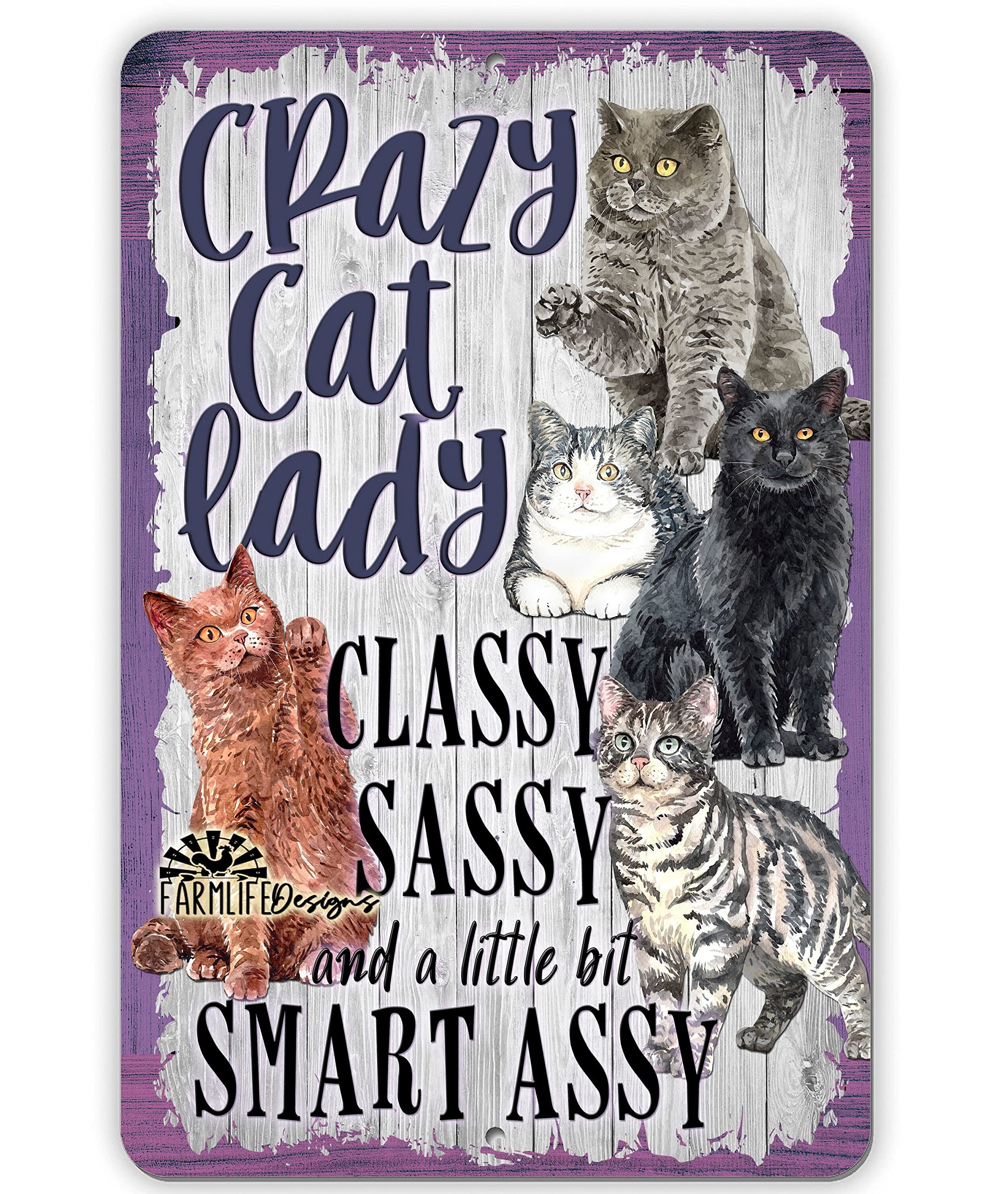 Niekea Vintage Metal Tin Sign Crazy Cat Lady Sign - classy, sassy cat, cat lover sign decor, crazy cat lady gift, cat lady gift, cat decor Posters tin Sign 12x8 Inch
