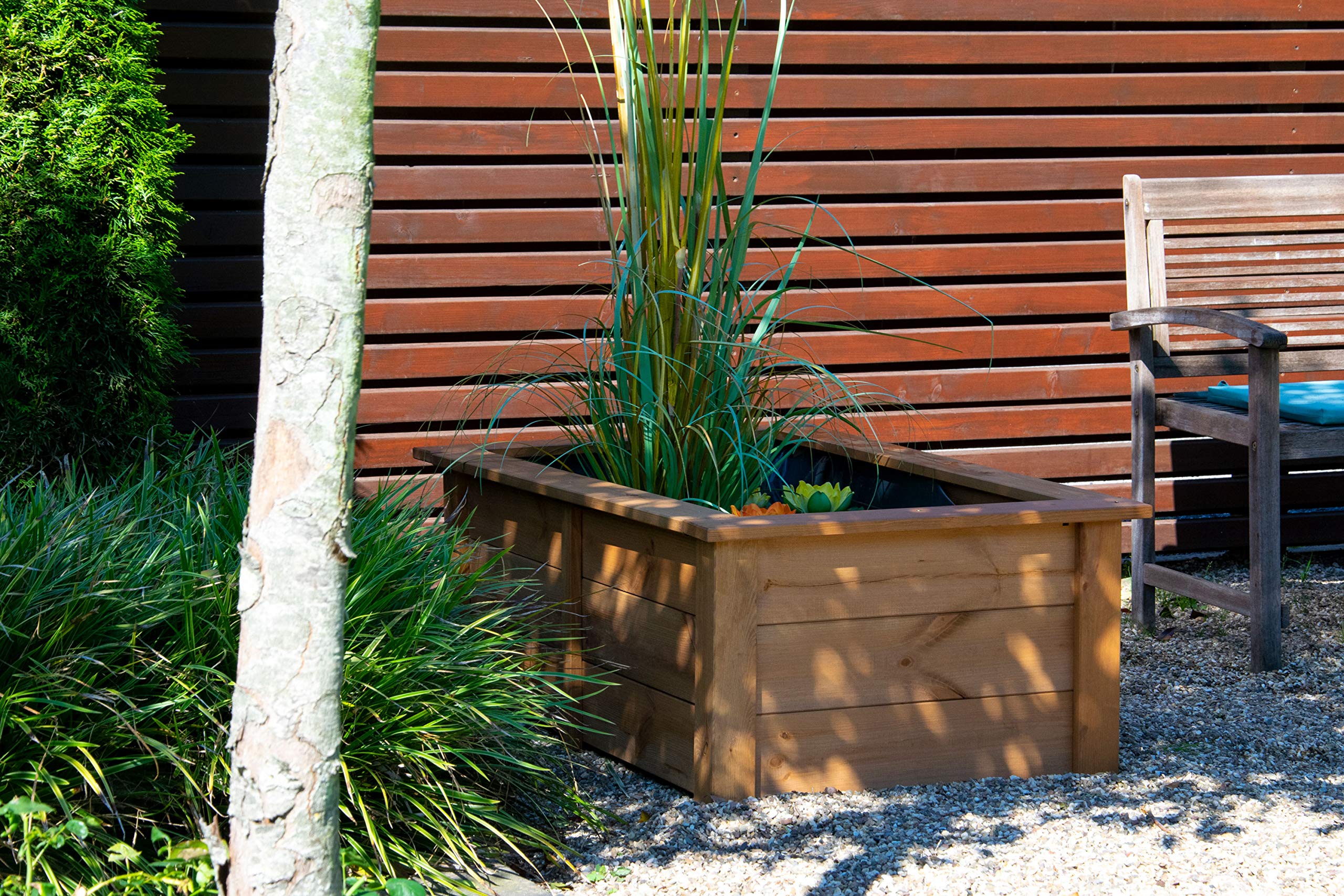 dobar® 29246FSCe Hochteich Kubus | Gartenteich aus robustem Massivholz | Miniteich 200 L für Garten/Terrasse/Balkon | Teich für den Garten inkl. Teichfolie | 120 x 72 x 42 cm | Braun