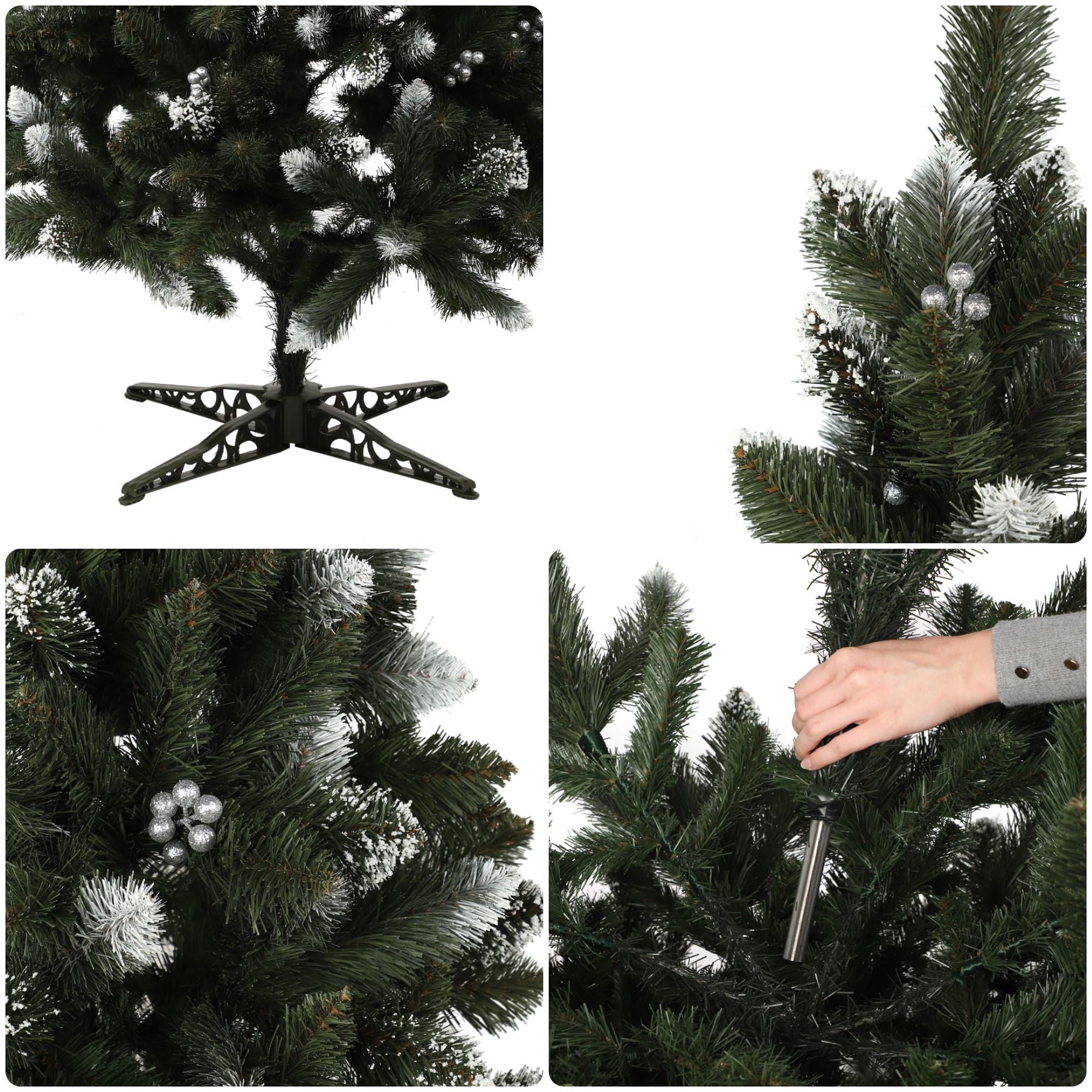 KADAX Sapin de Noël 220 en Film PVC, Pin de Diamant avec Billes argentées et Pneu de Givre, Sapin de Noël Artificiel avec 535 Branches, Sapin avec Support en Plastique Ø env. 110 cm