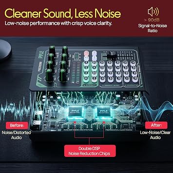 Pyle Portable Bluetooth Live Broadcast Sound Card Pro Audio Interface DJ mixer Condenser w/Microphone Set, for Streaming Podcasts Studio, Recording PC, Gaming, Phone, w/FX, Ambient Sounds