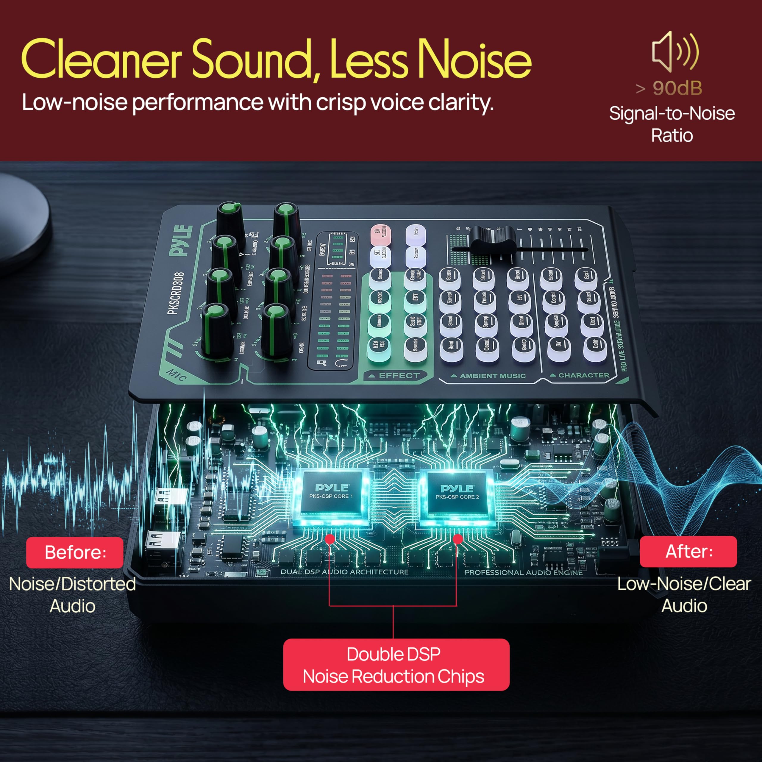 Pyle Tarjeta de sonido portátil Bluetooth para transmisión en vivo, interfaz de audio profesional, condensador mezclador de DJ con juego de micrófono, para transmisión de podcasts, estudio, grabación