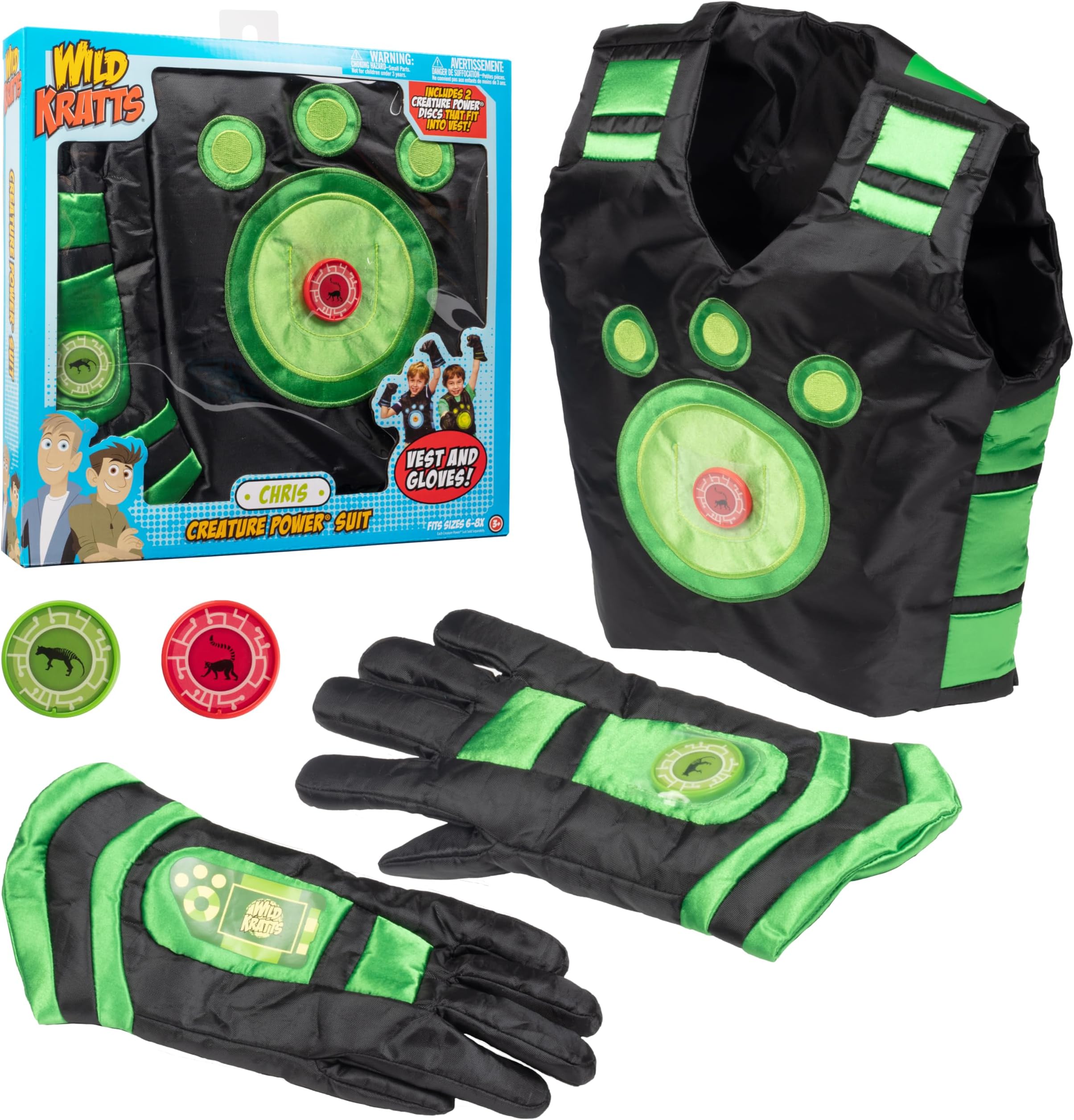 Wild Kratts Creature Power Suit, Chris (Size Large 6-8X) - Includes Vest, Gloves & 2 Power Discs for Halloween Costume, Pretend Play & Dress Up - Officially Licensed Toys- Gift for Kids Boys Girls