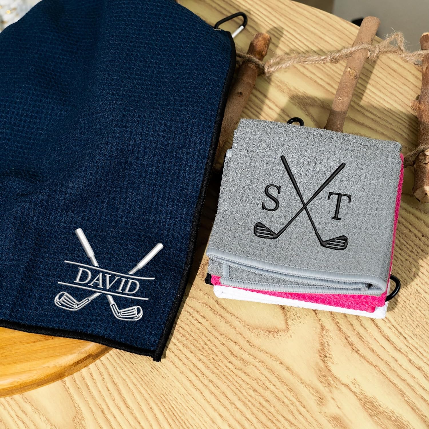 Personalized Embroidered Golf Towel, Golf Towels with Hooks, Custom Golf Gift for Golf Lovers Dad Husband