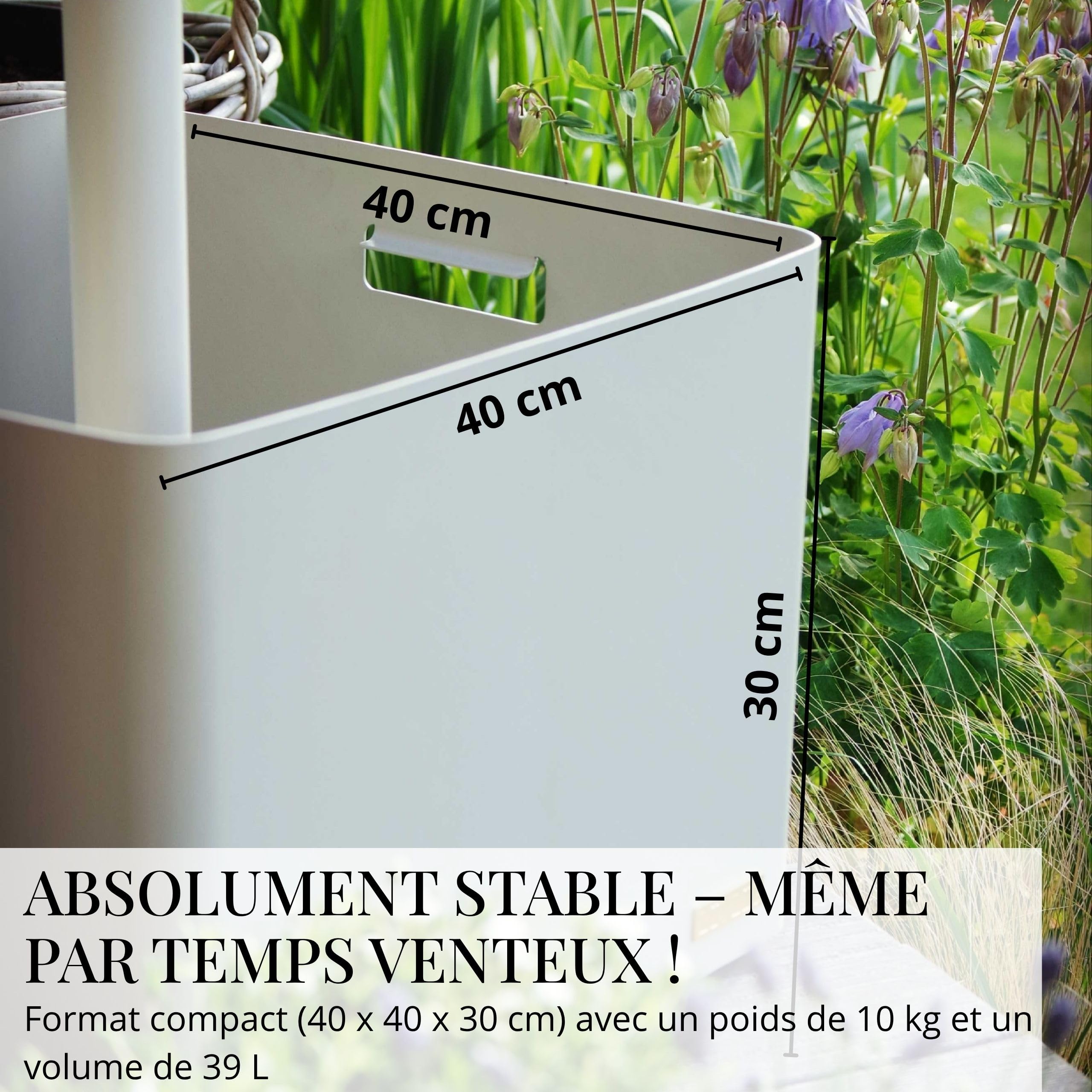 Livlig53 LIVLIG Pied de parasol avec roulettes – Support de parasol 2 en 1 transportable, pot de fleurs et protection solaire, 100 % acier inoxydable, rechargeable jusqu'à 39 l, pour parasols jusqu'à