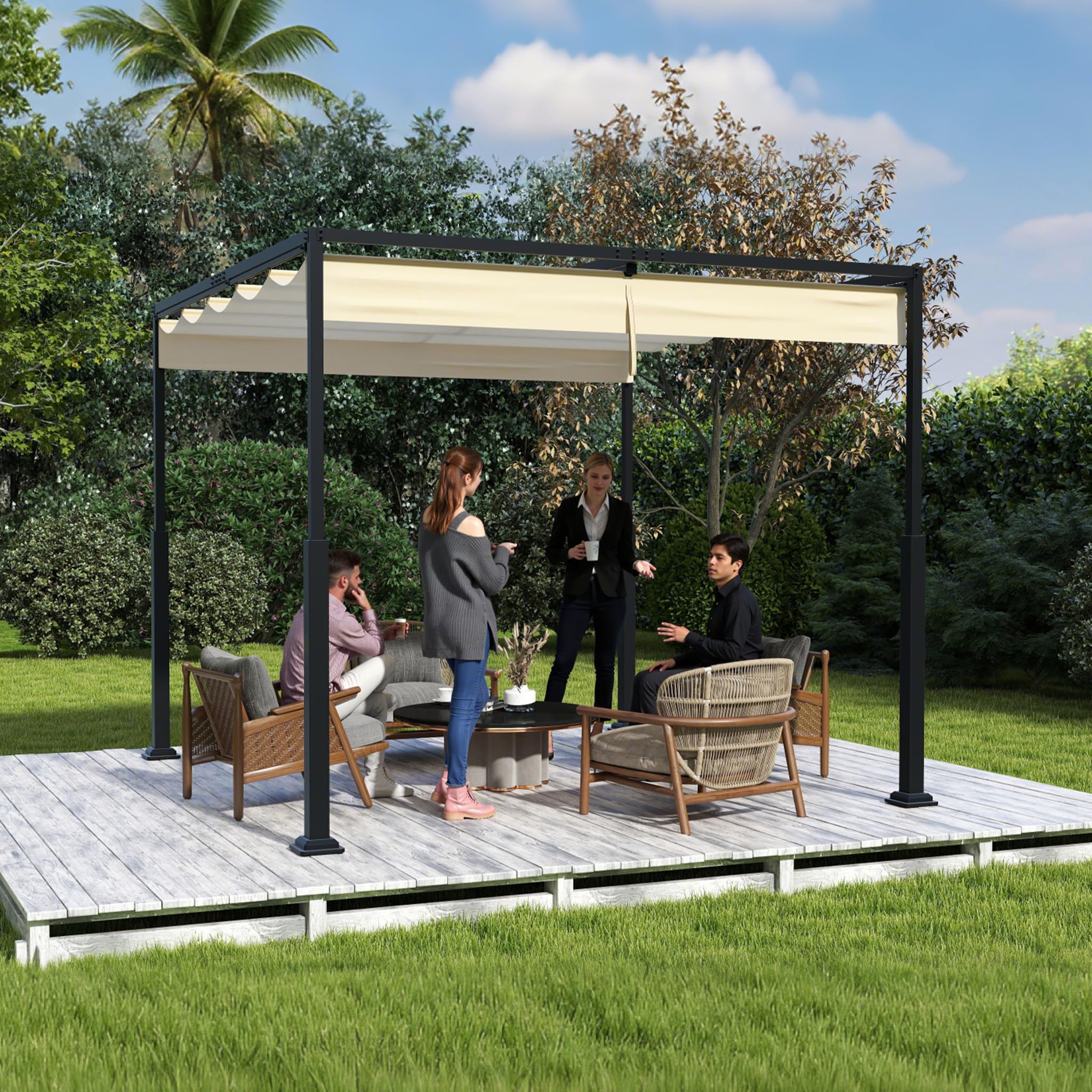 FIVMEN Pergola 3 x 3 m, zadaszenie tarasu, wodoszczelne, stabilne, odporne na zimę, pawilon ogrodowy z regulowanymi obszarami zacienienia, ochrona przed słońcem do ogrodu, na taras i balkon, beżowa
