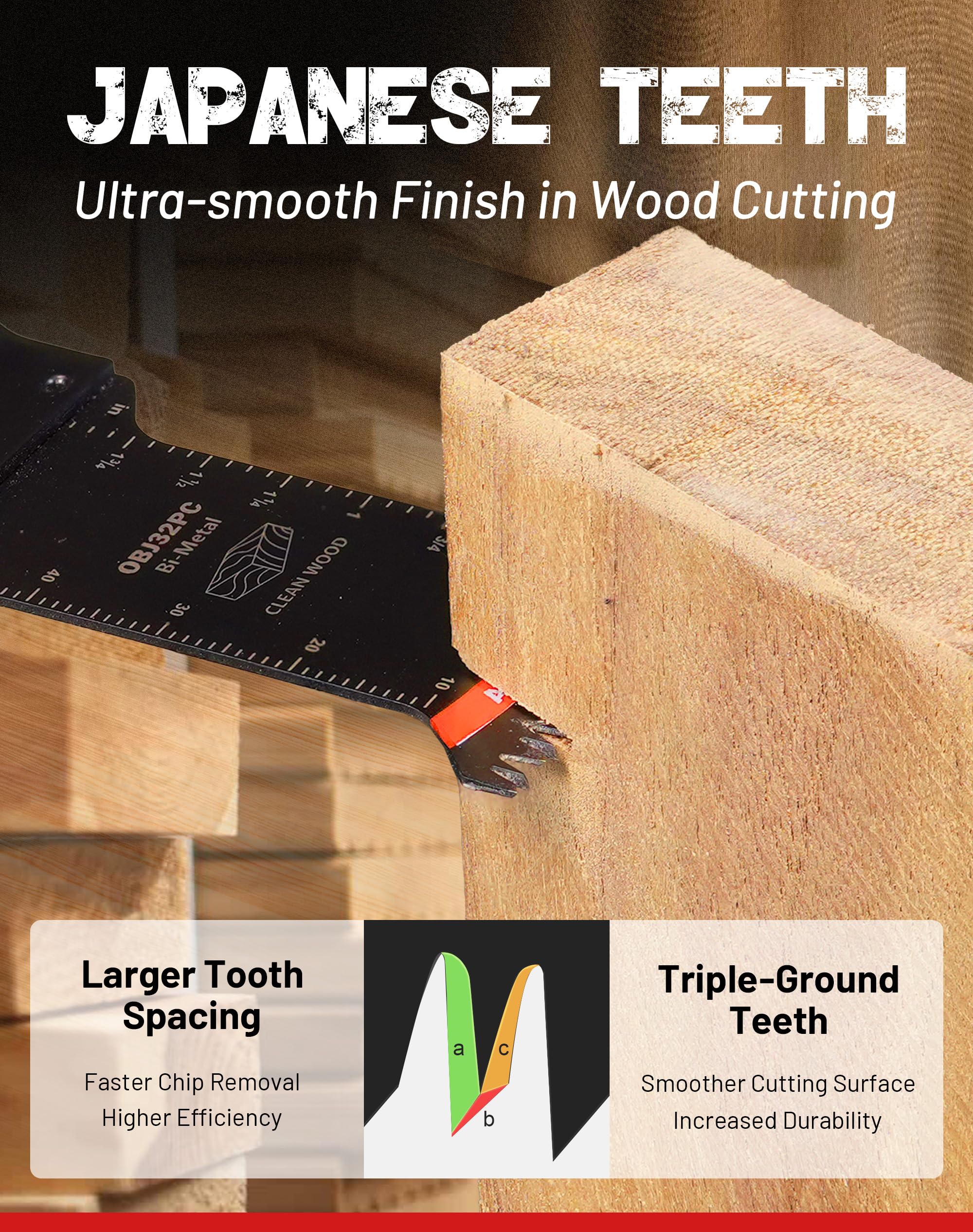 EZARC Cuchillas japonesas oscilantes de dientes – 10 cuchillas multiherramienta bimetálicas con borde de arco de corte limpio para madera y plástico, hoja de sierra oscilante para Dewalt, Milwaukee,