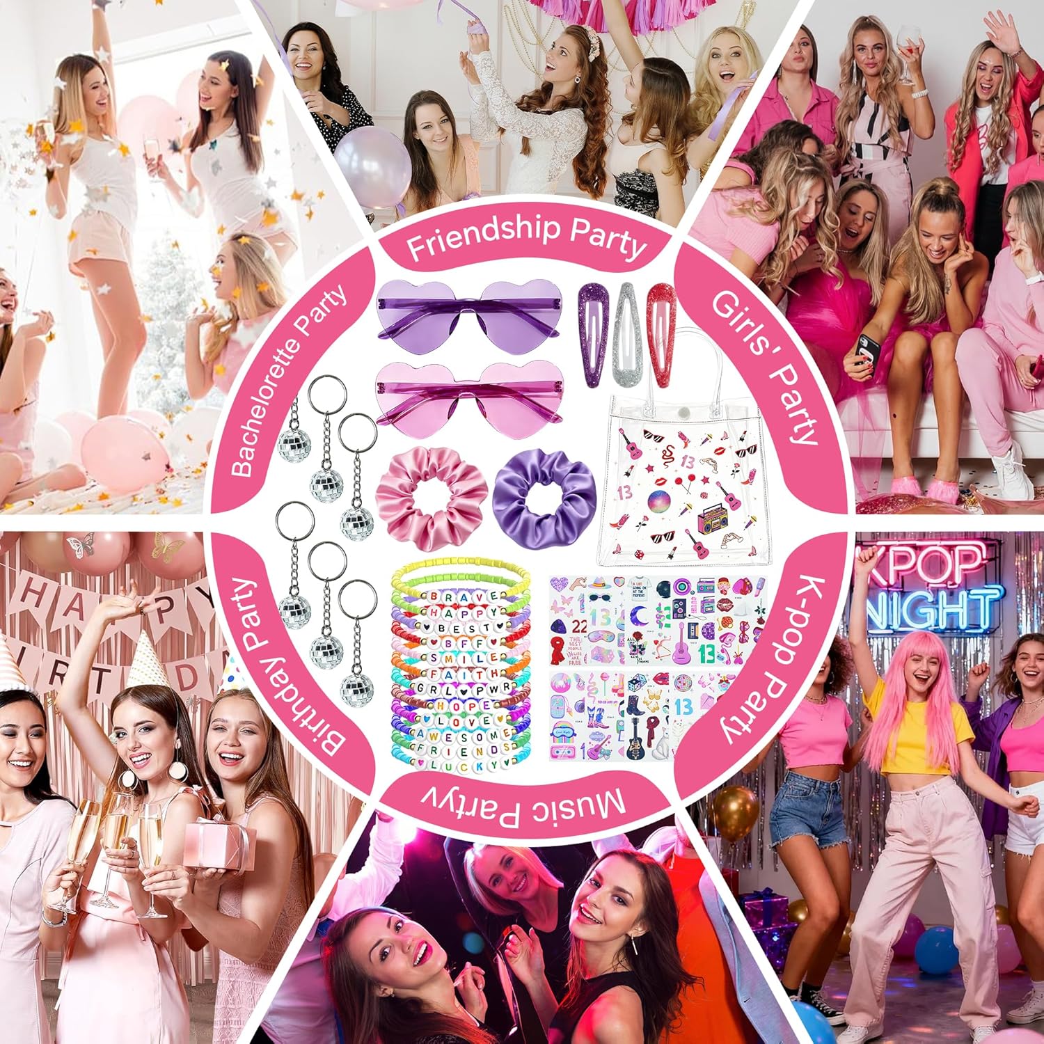 84 Pcs Kpop Party Favors Friendship Popular Singer Party Favors 12 Set Bracelet Sticker Gift Bag Hair Accessory for Girls Fans Y2K Decorations kpop music party Women Disco Fans Party - Image 9