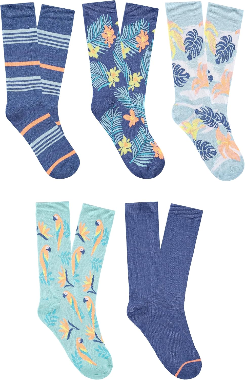 CARIBBEAN JOE Men's Dress Socks, Birds of Paradise Pattern, 5 Pack, Non-Slip Thin, Blue, One Size