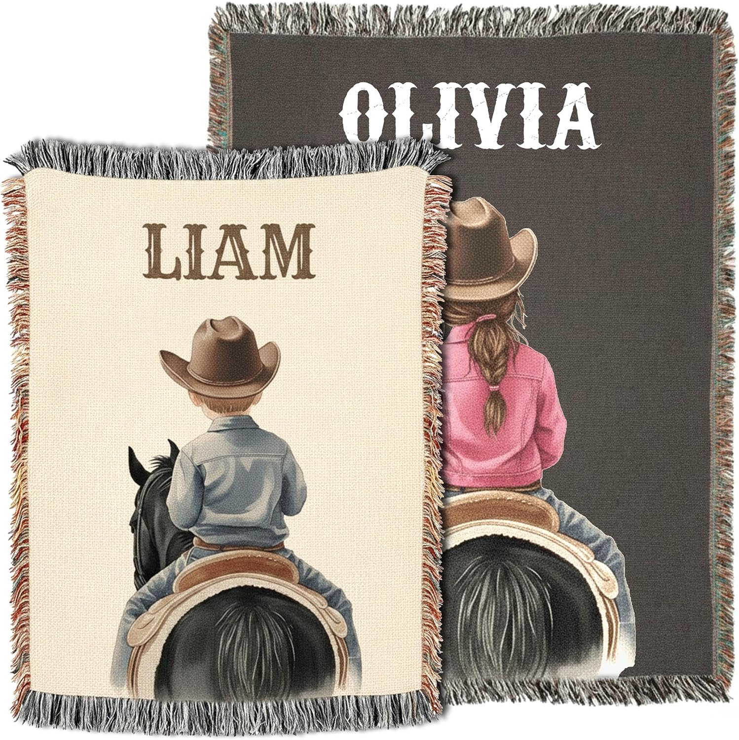 Love Signal Personalized Baby Woven Blanket, Cowboy Baby Blanket, Custom Western Nursery Throw with Name, Custom Blankets for Girls, Boys, Customized Gift for Newborns Kids and Baby Showers