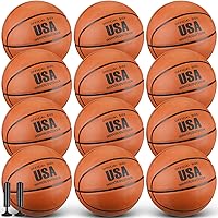 HyDren 12 Pack Size 5 Brown Basketballs Bulk with 2 Pumps & Needles - Durable PVC for Adult Youth Outdoor Training Donations