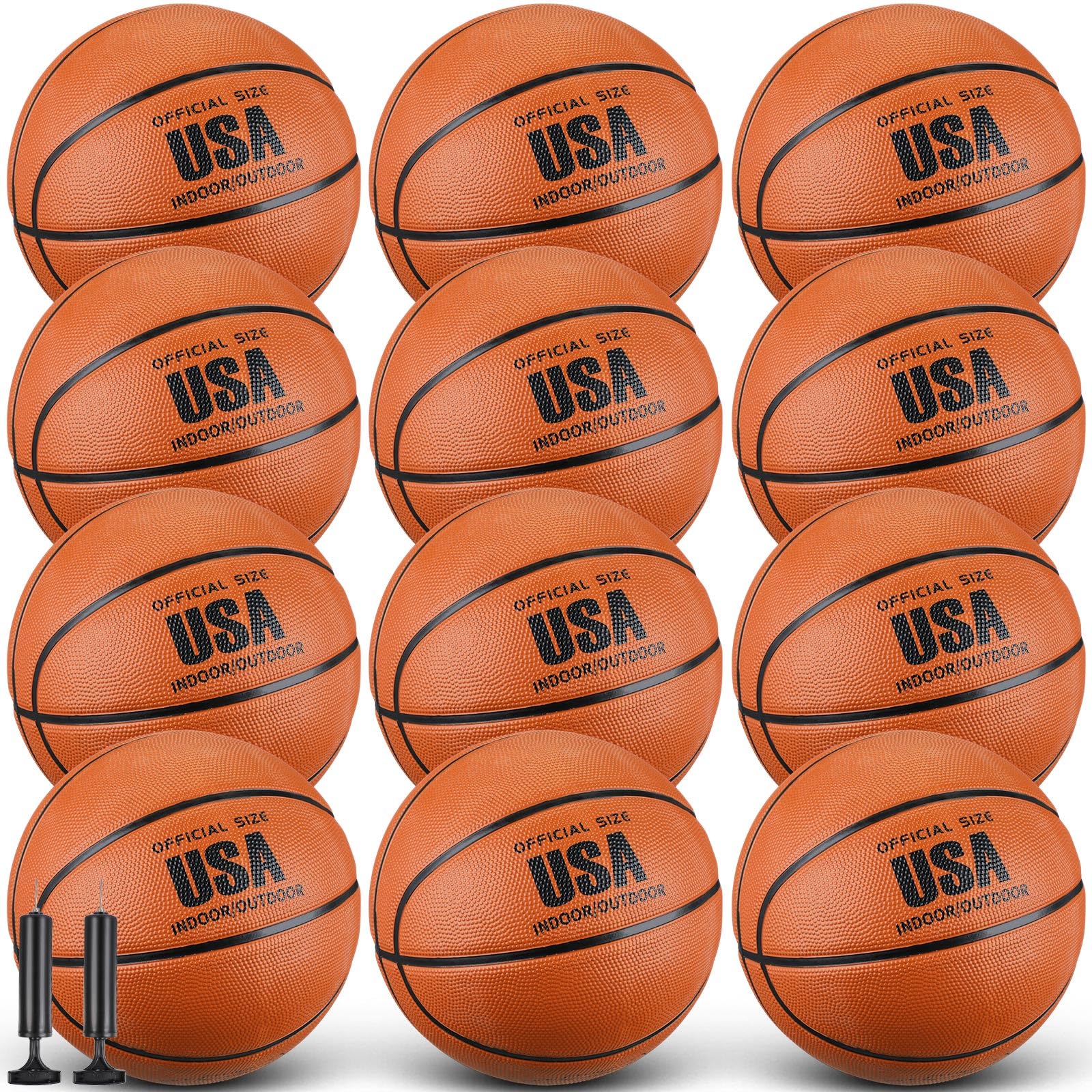 HyDren 12 Pcs Basketballs Bulk with Pump for Men Adults Youth Deflated Basketball for Outside Sport Donation Supplies Machine Stitched Ball