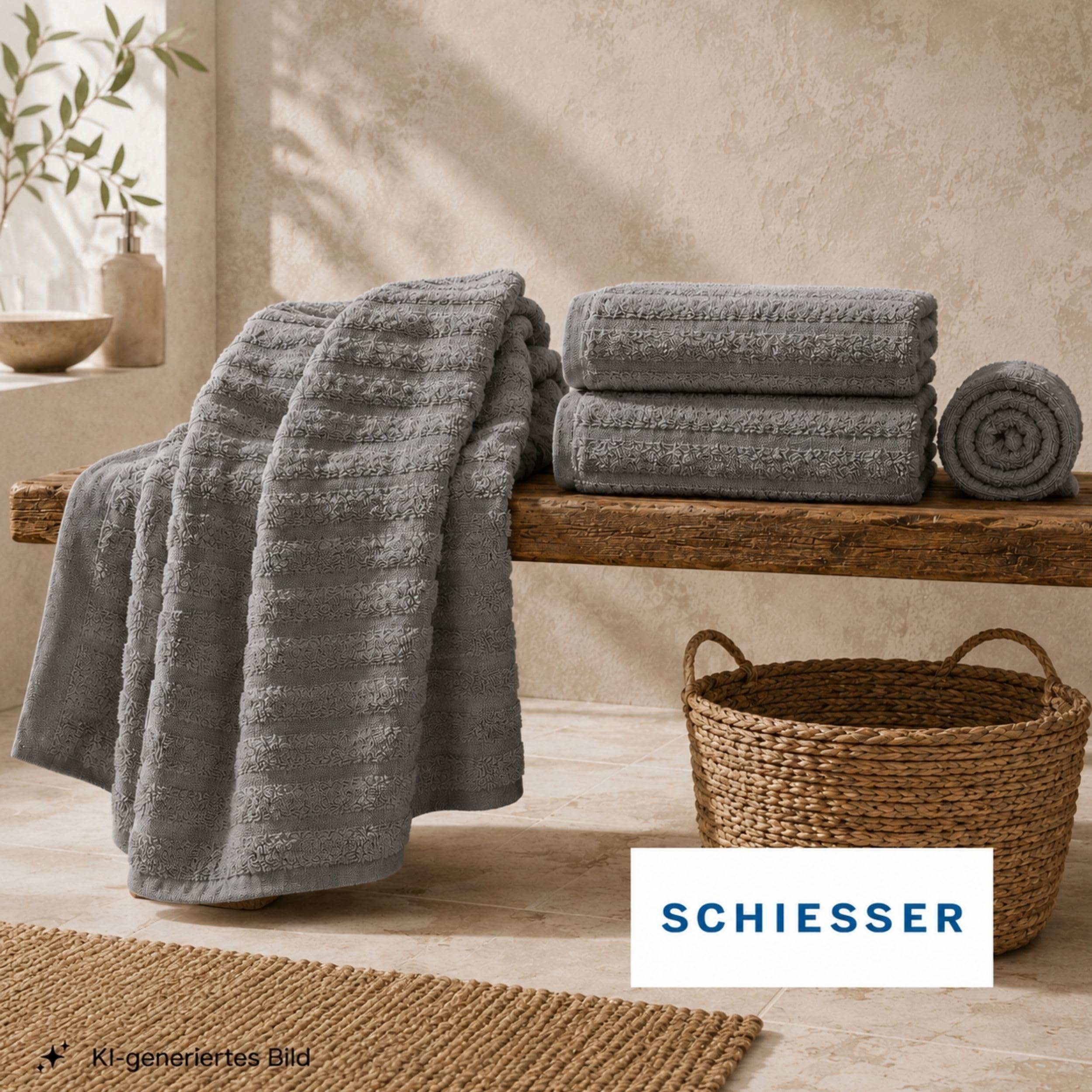 Schiesser Badetuch | 2er Set | 100% Baumwolle | Dunkelgrau