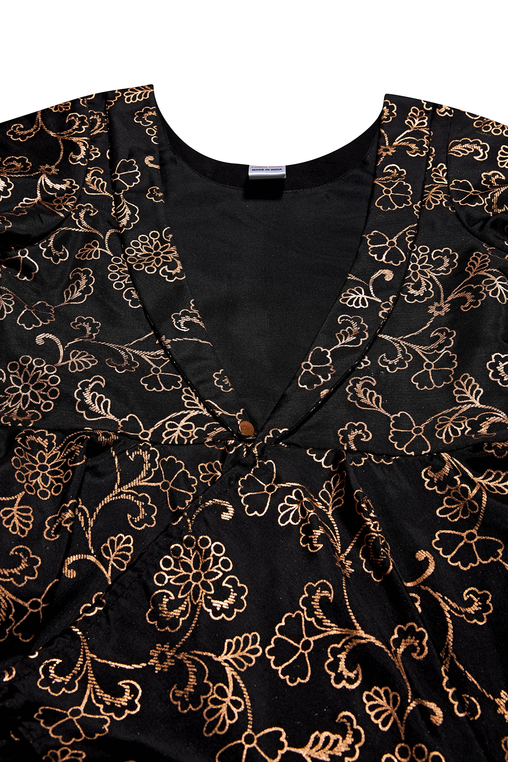 Fashion Dream Girls Black Solid Maxi Dress with Attached Foil Printed Asymmetric Shrug(Black_13-14 Year) - Image 4 thumbnail